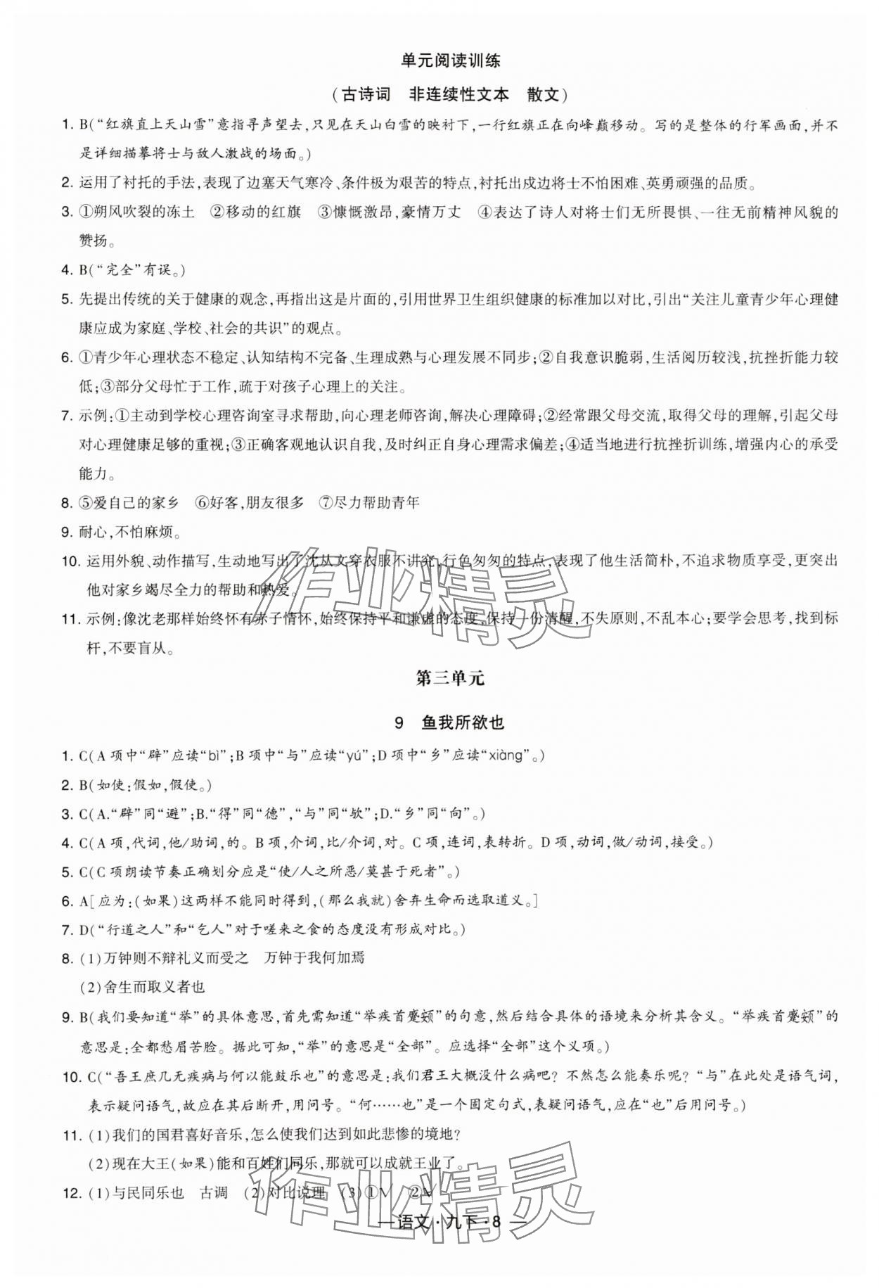 2025年經(jīng)綸學(xué)典課時作業(yè)九年級語文下冊人教版 第8頁