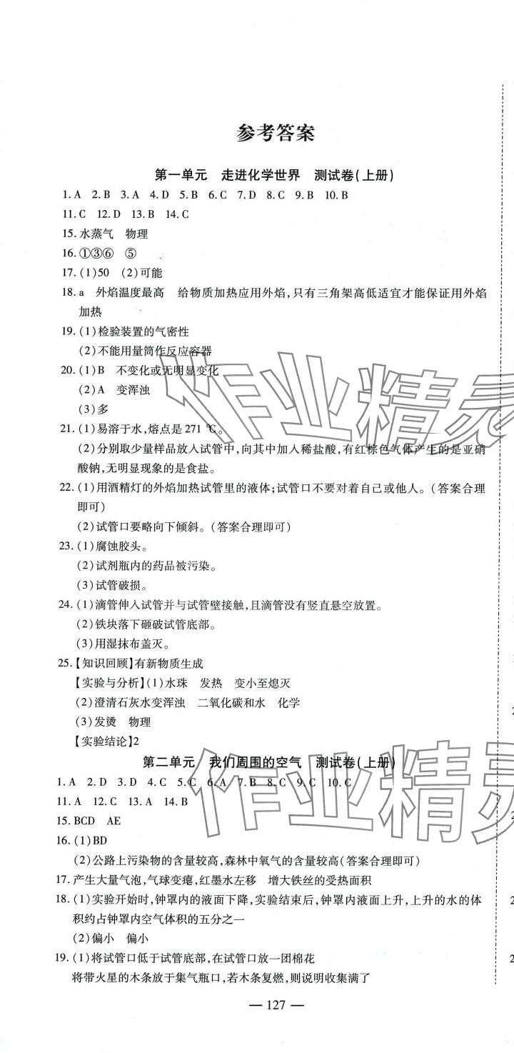 2024年中考风向标化学人教版 参考答案第1页