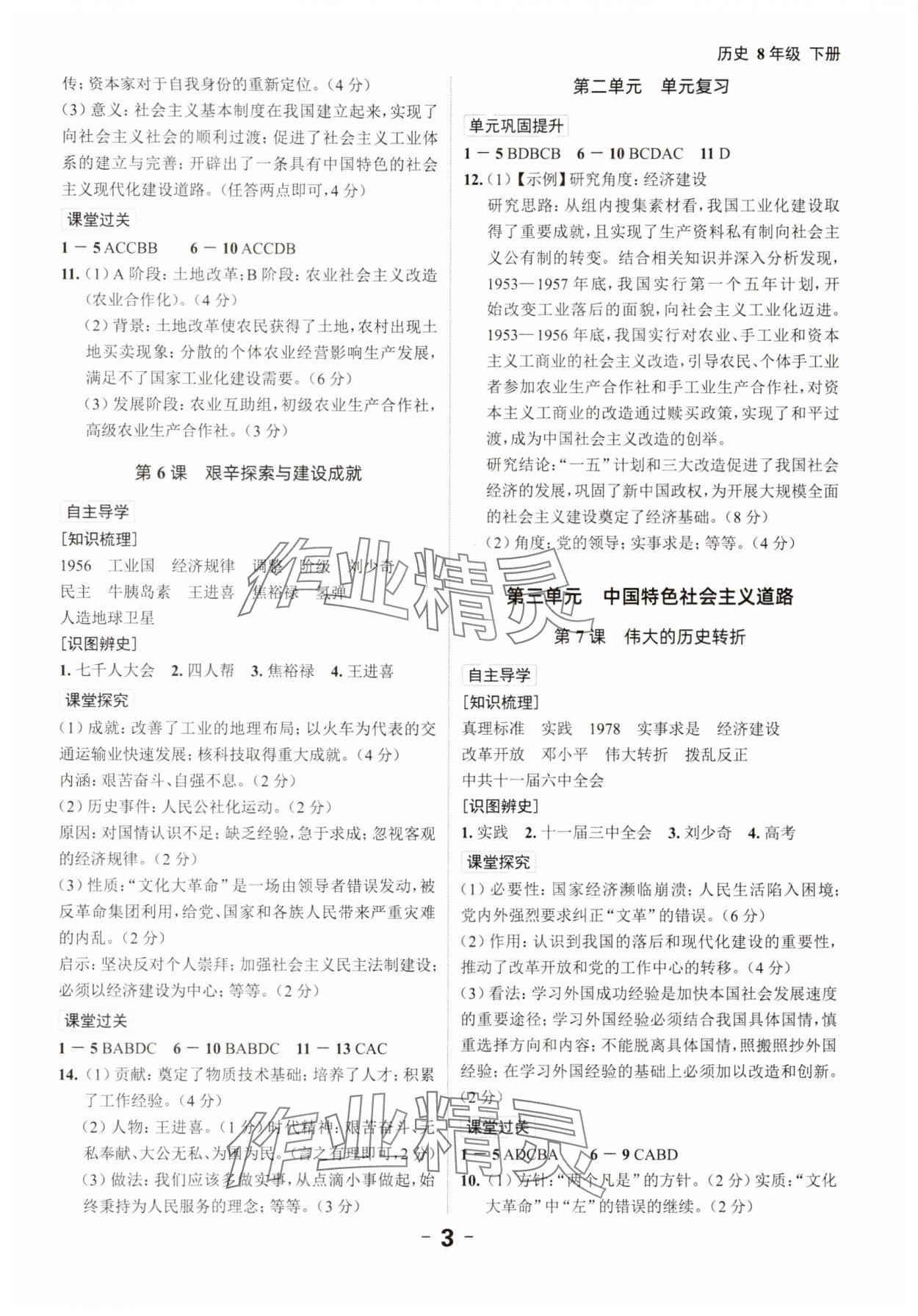 2025年全程突破八年级历史下册人教版 参考答案第3页