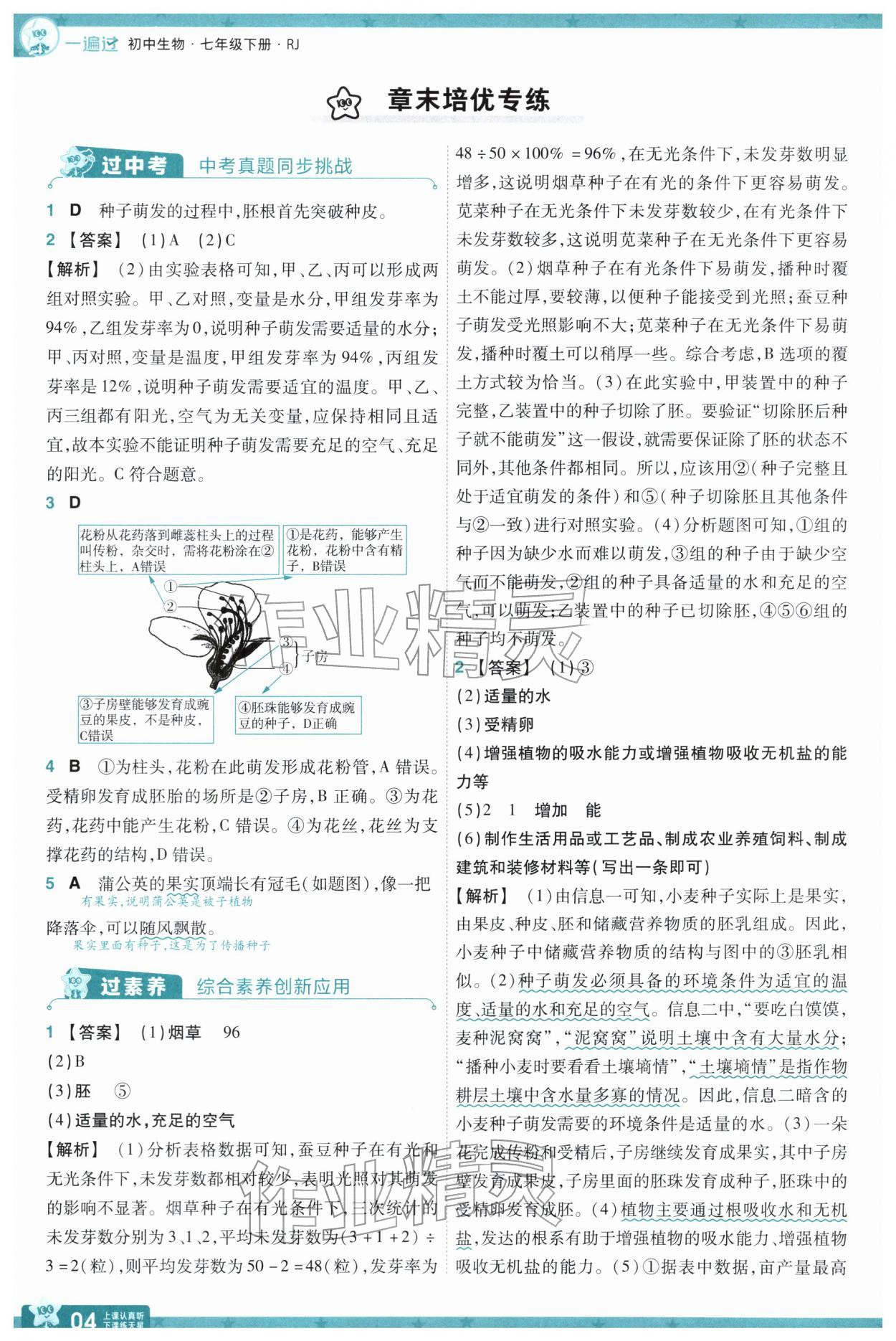 2026年一遍过七年级生物下册人教版&nbsp;第6页