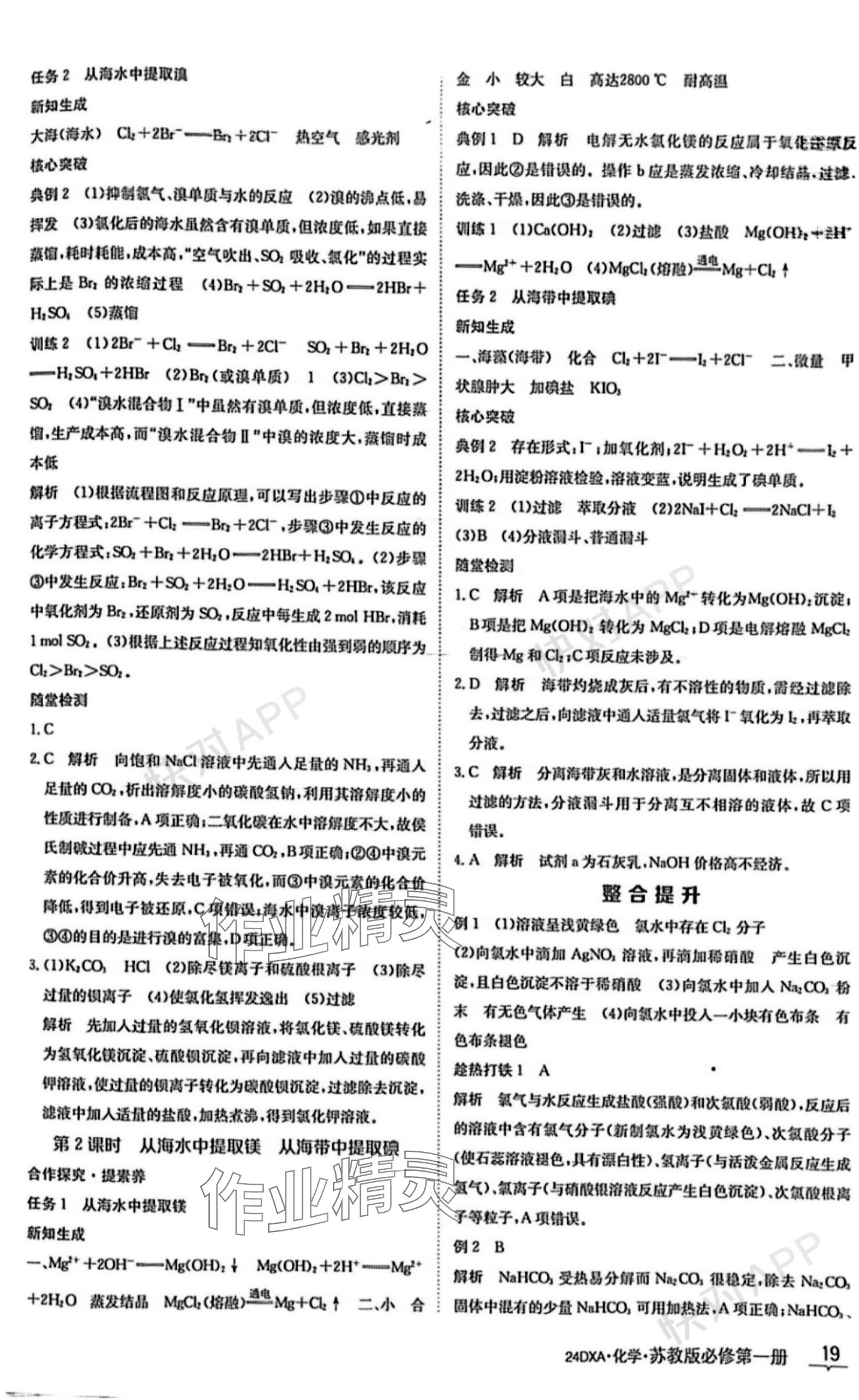 2023年金太陽導學案高中化學必修第一冊蘇教版 參考答案第19頁