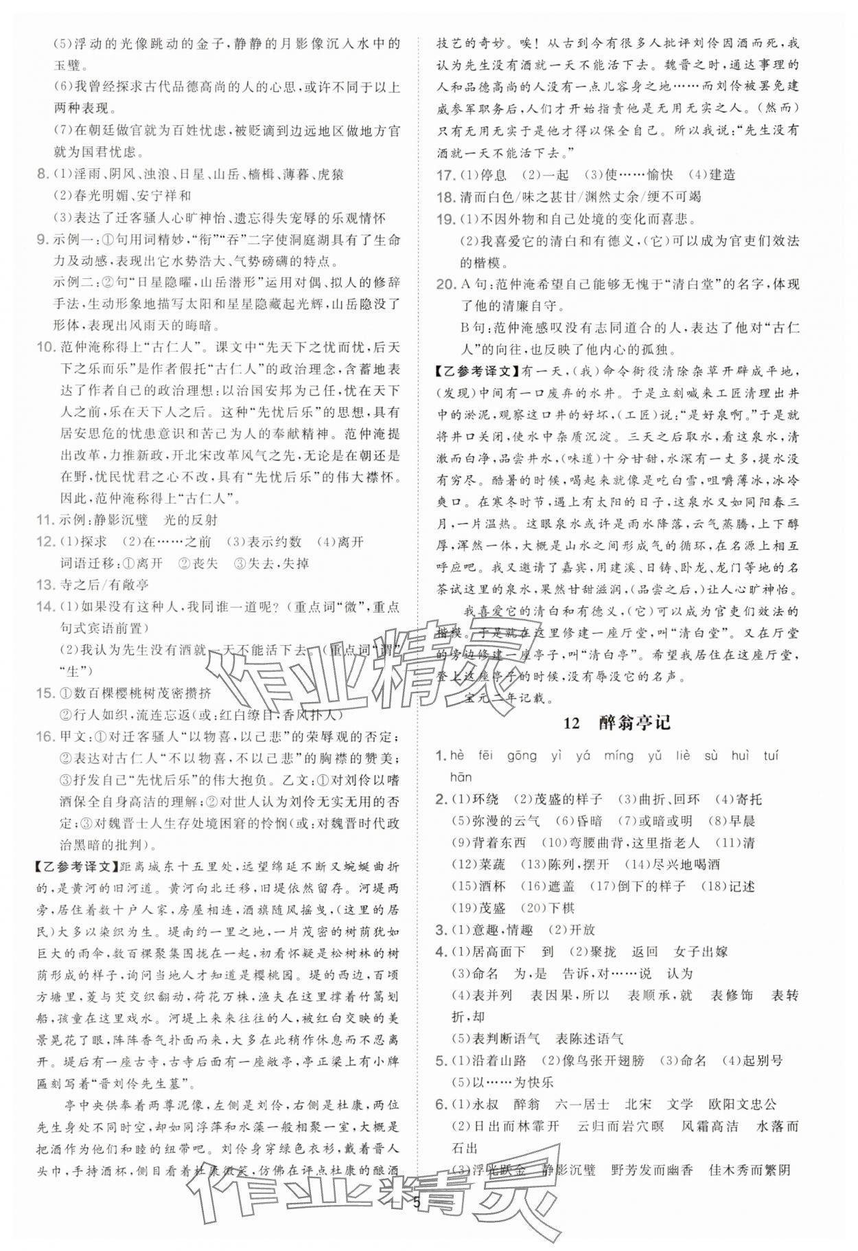 2025年點(diǎn)撥訓(xùn)練九年級(jí)語(yǔ)文上冊(cè)人教版安徽專版 參考答案第5頁(yè)