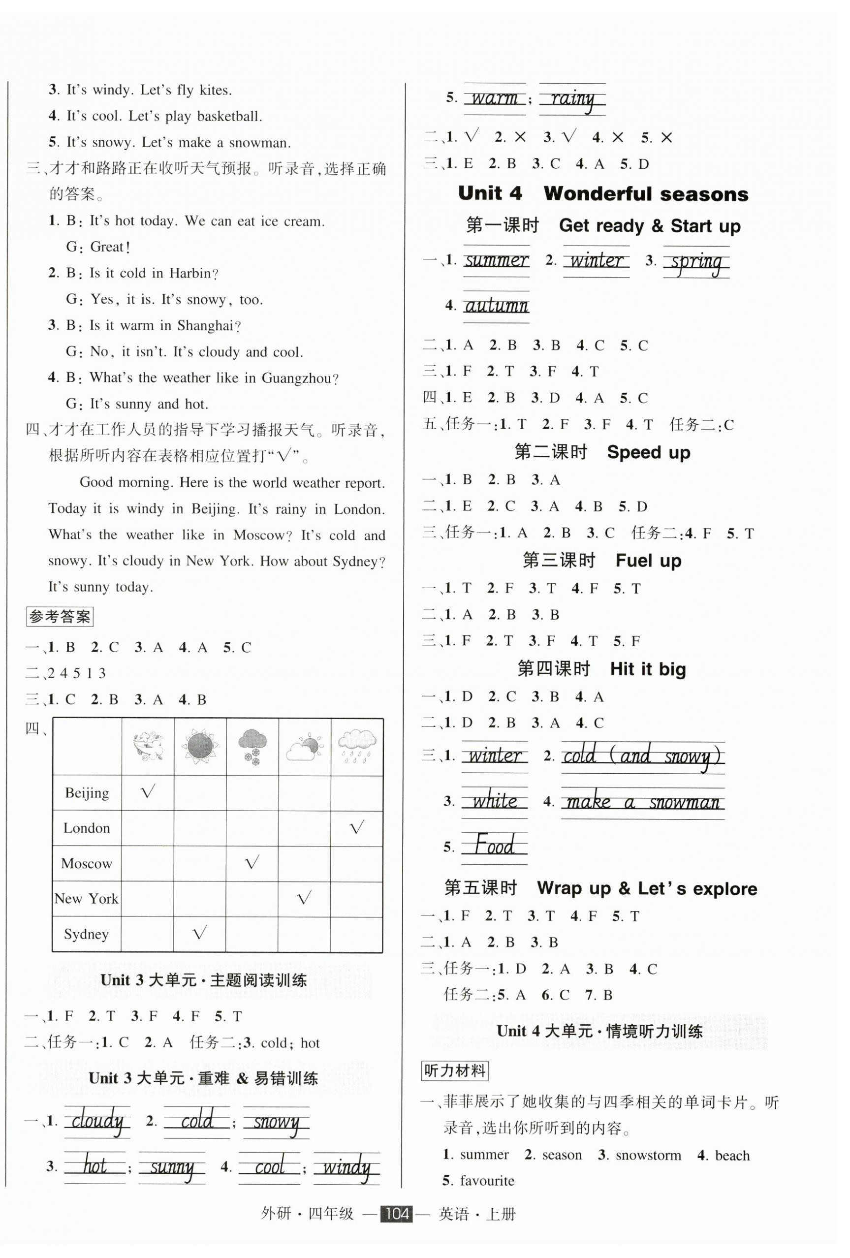 2025年状元成才路创优作业100分四年级英语上册外研版 参考答案第4页