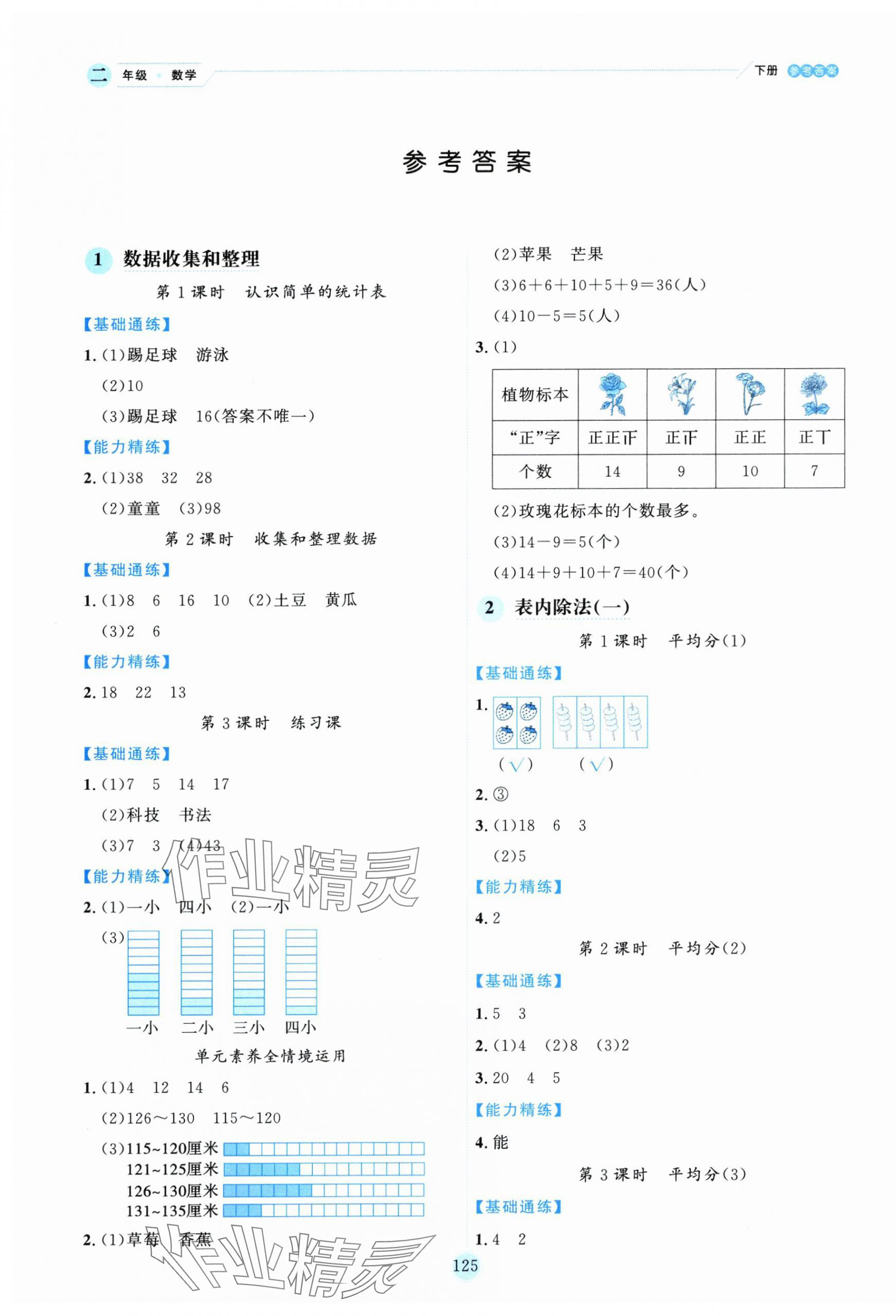2025年優秀生作業本二年級數學下冊人教版 參考答案第1頁