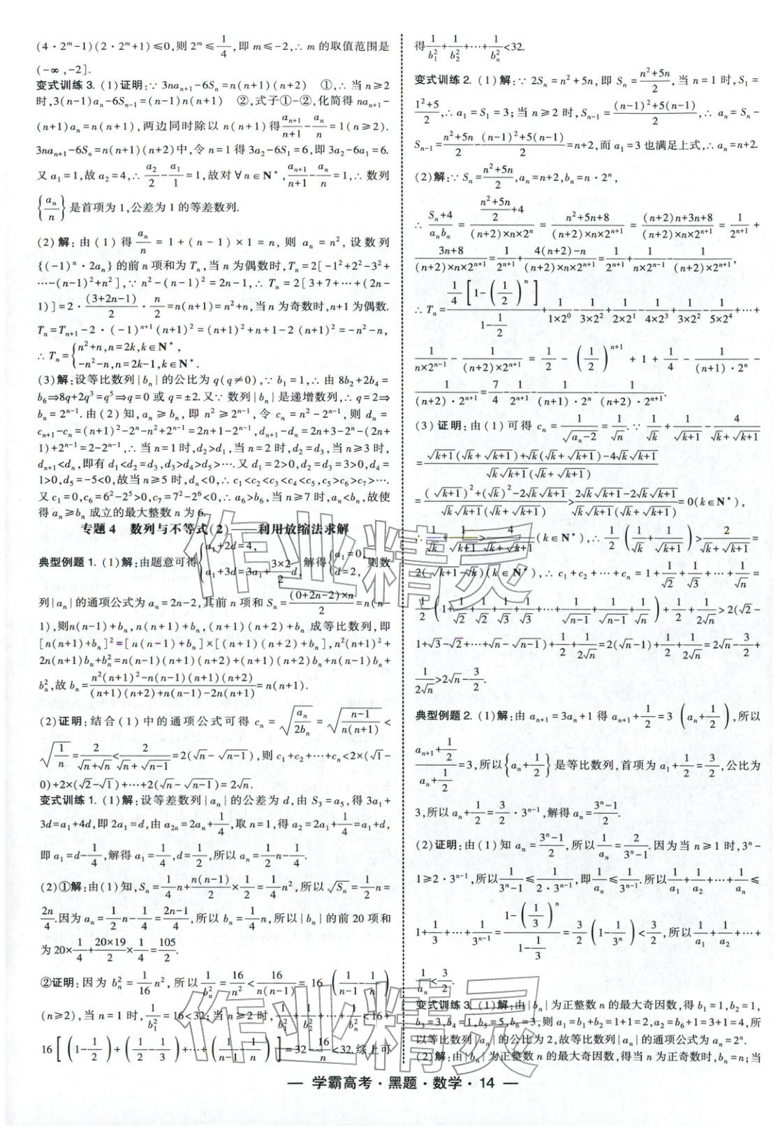 2025年学霸高考黑题数学人教版 参考答案第14页