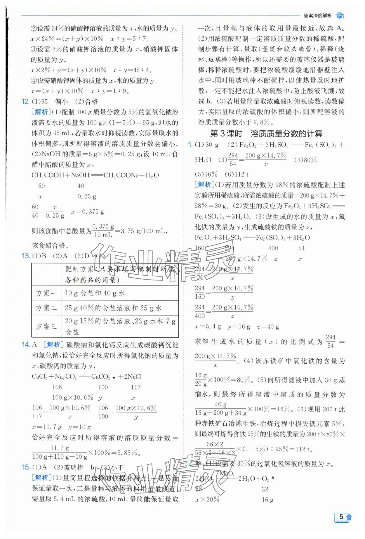 2024年實(shí)驗(yàn)班提優(yōu)訓(xùn)練九年級(jí)化學(xué)下冊(cè)滬教版 參考答案第5頁