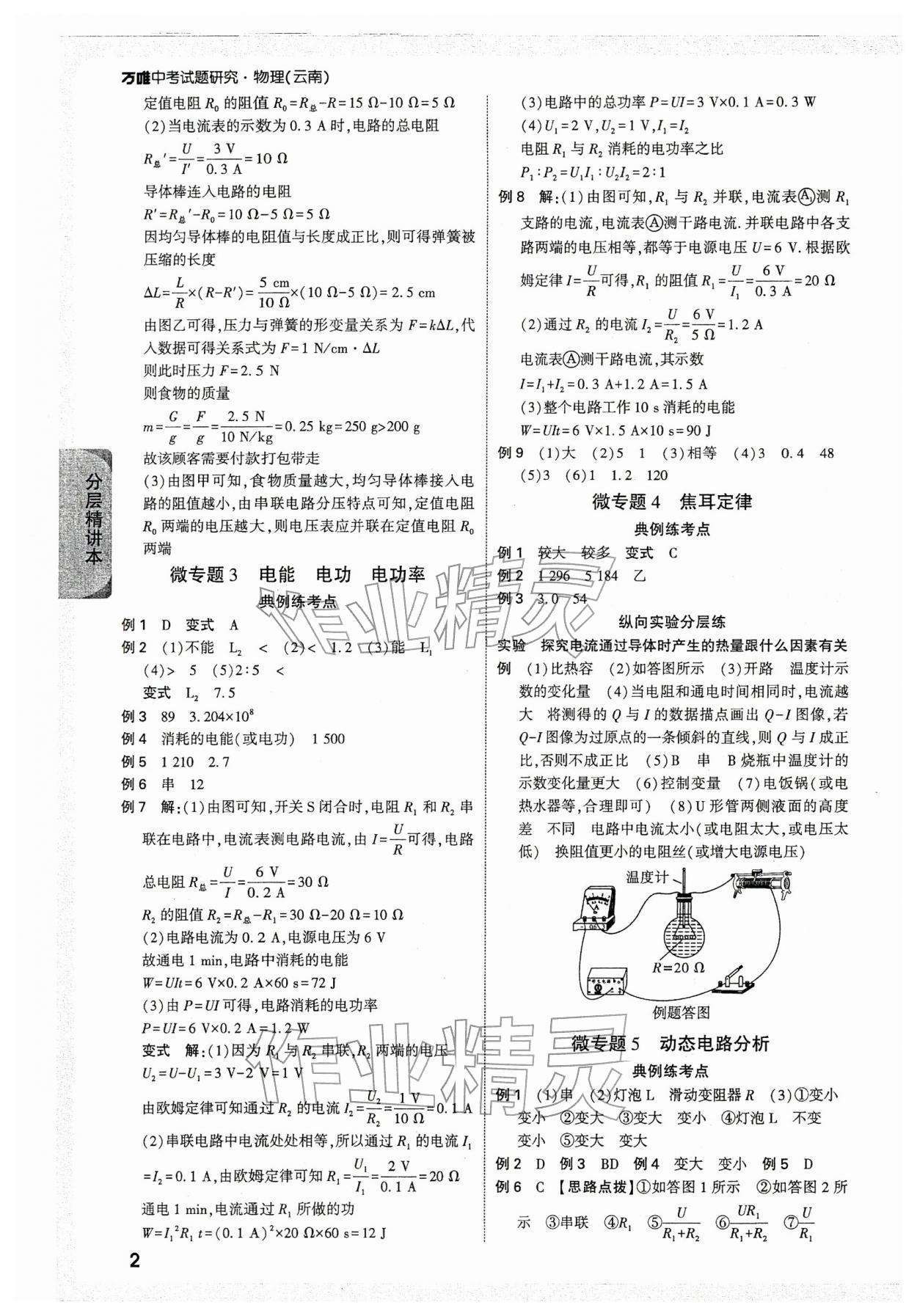 2026年萬唯中考試題研究物理云南專版&nbsp;參考答案第2頁