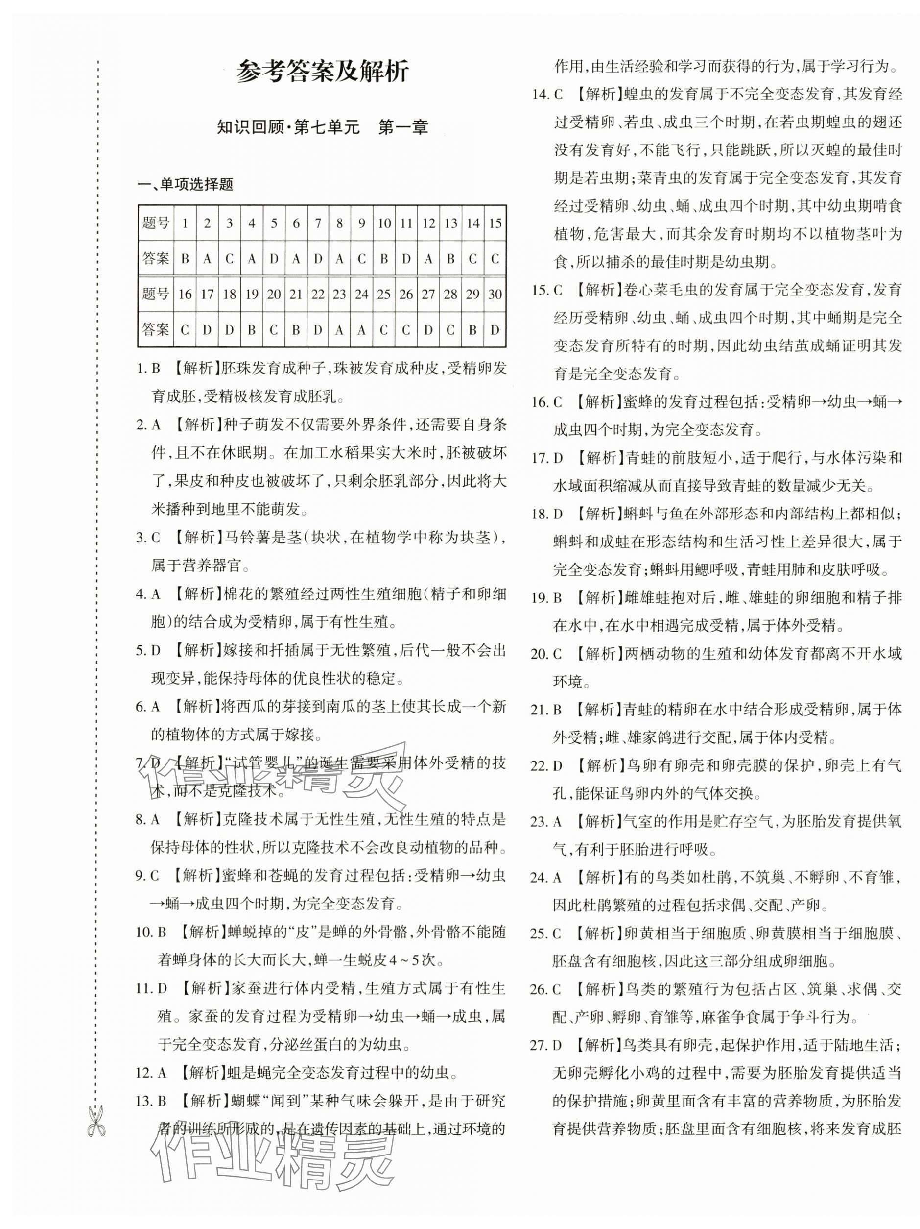 2024年優(yōu)學1+1評價與測試八年級生物下冊人教版 參考答案第1頁