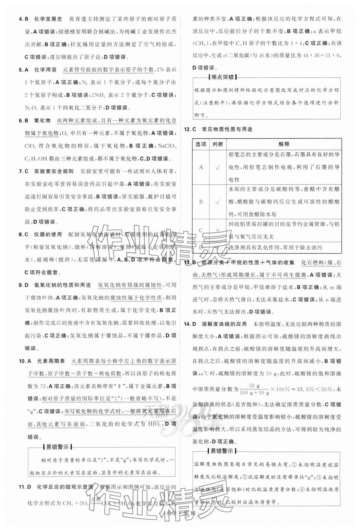 2024年天利38套新课标全国中考试题精选化学 参考答案第16页