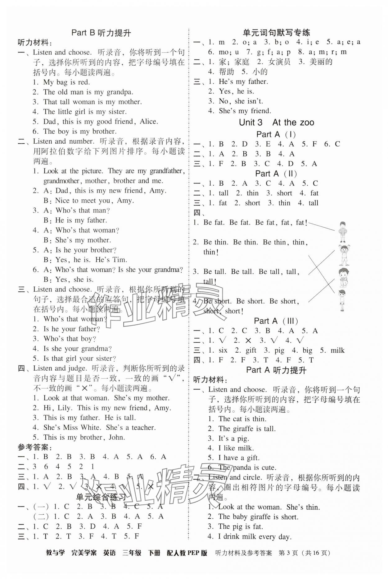 2024年完美学案三年级英语下册人教版 第3页