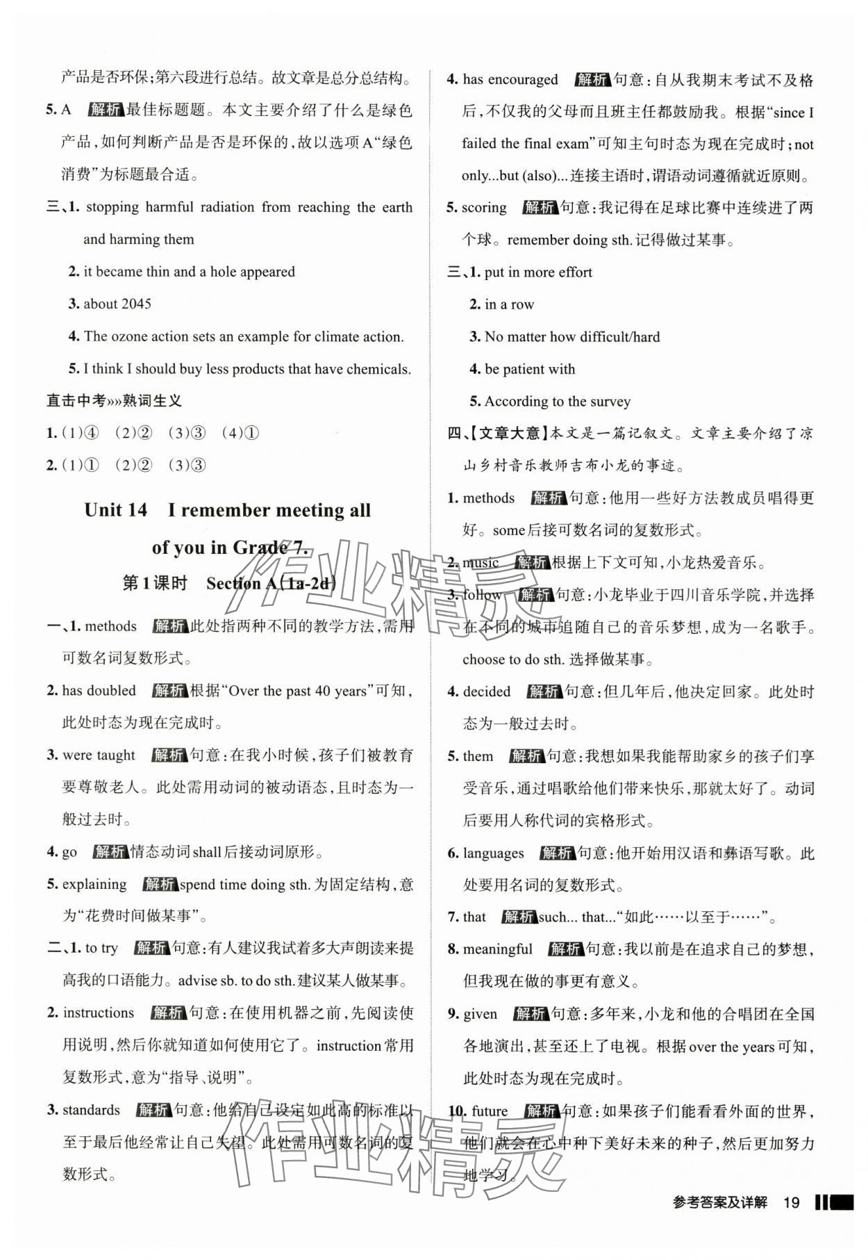 2025年名校作業(yè)九年級(jí)英語下冊(cè)人教版湖北專版 參考答案第19頁