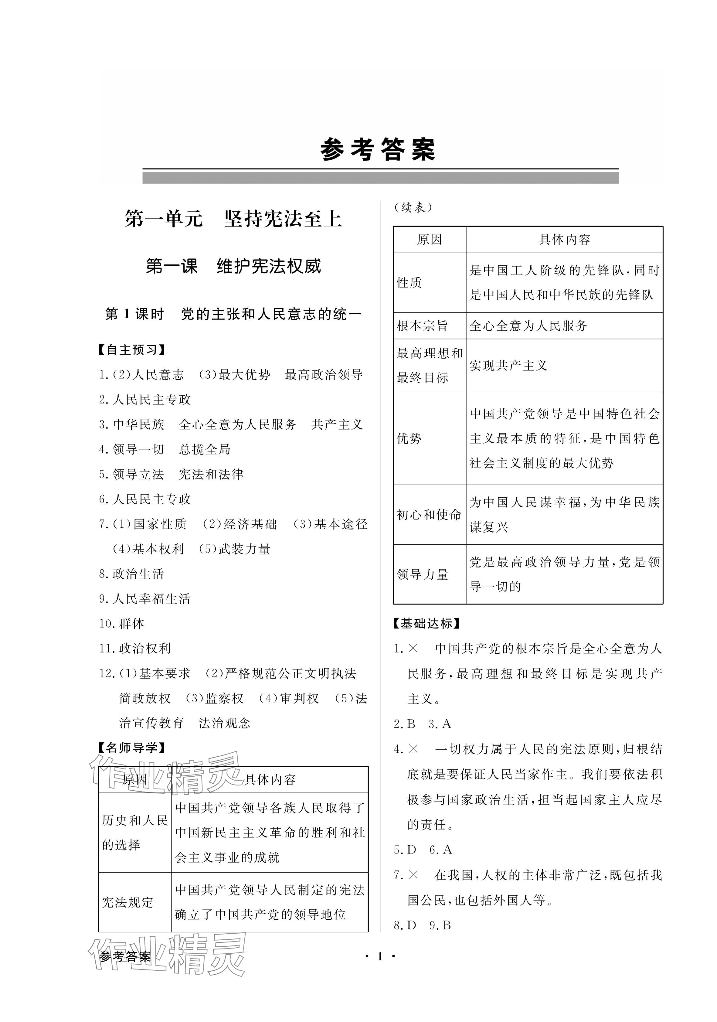 2024年同步導(dǎo)學(xué)與優(yōu)化訓(xùn)練八年級道德與法治下冊人教版深圳專版 參考答案第1頁