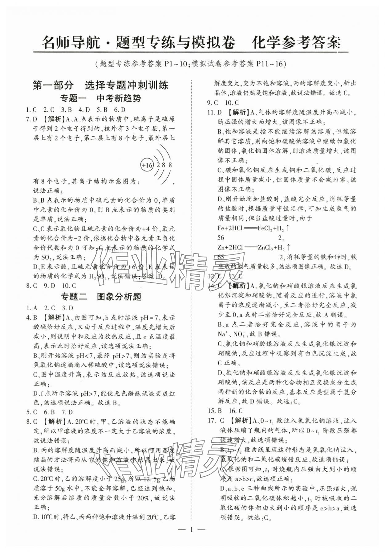 2024年题型专练与模拟卷化学深圳专版 第1页