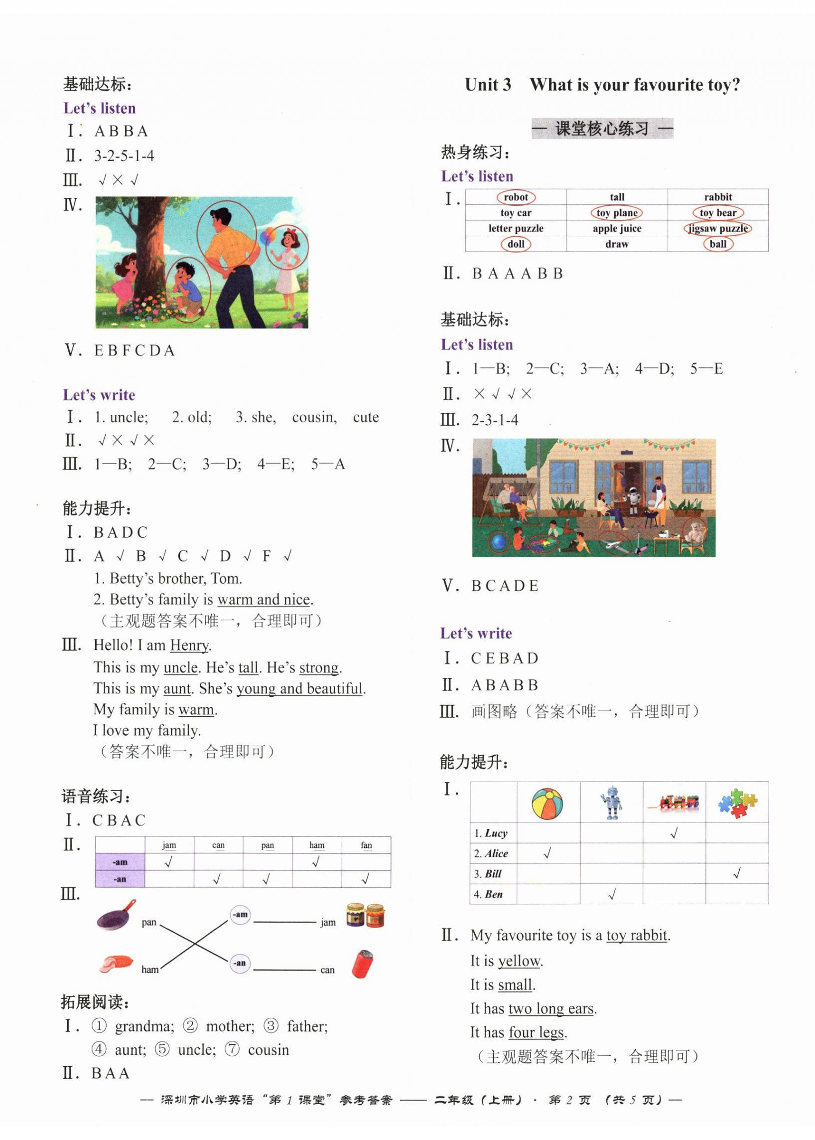 2026年深圳市小学英语第1课堂二年级上册沪教版&nbsp;参考答案第2页