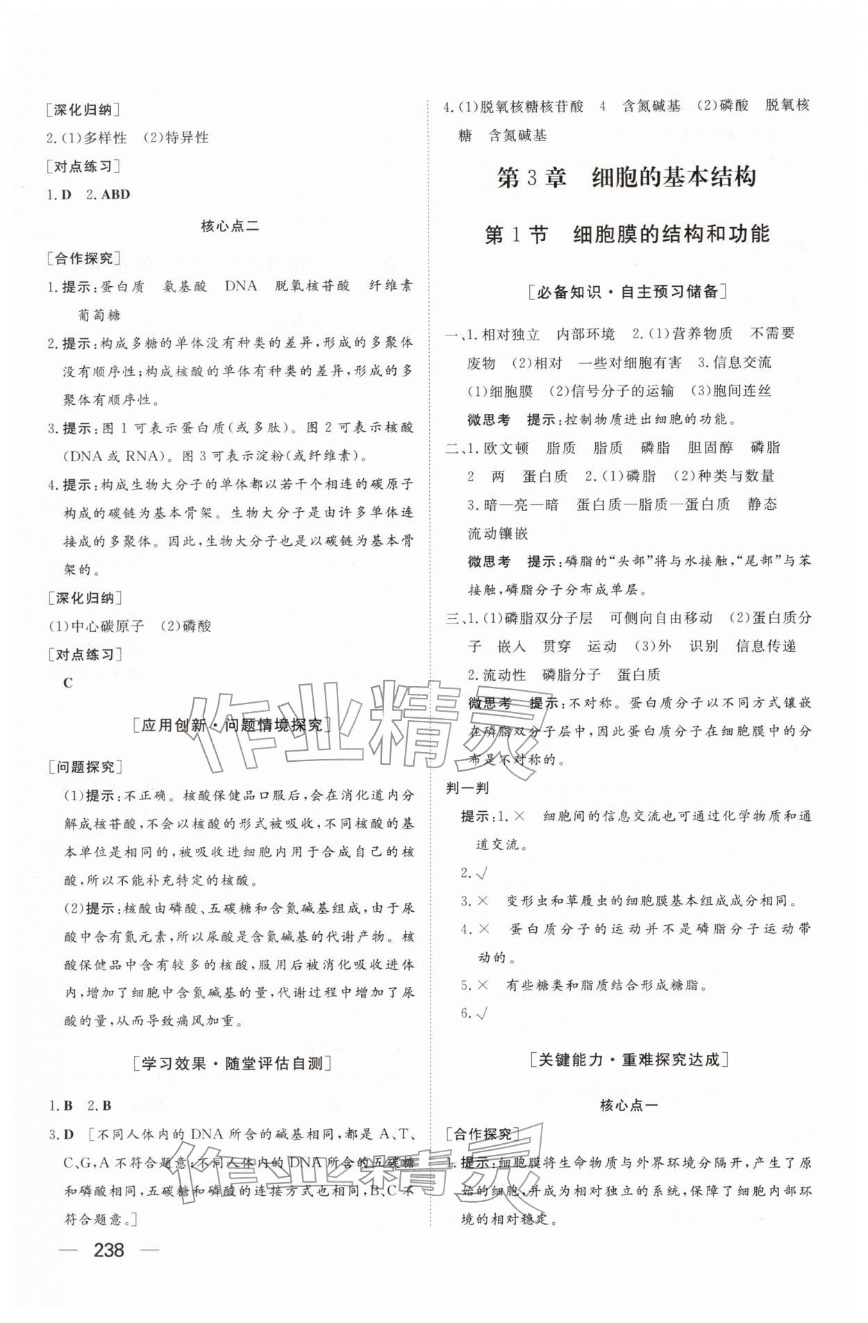2025年同步练习册大象出版社高中生物必修第一册人教版A&nbsp;参考答案第8页