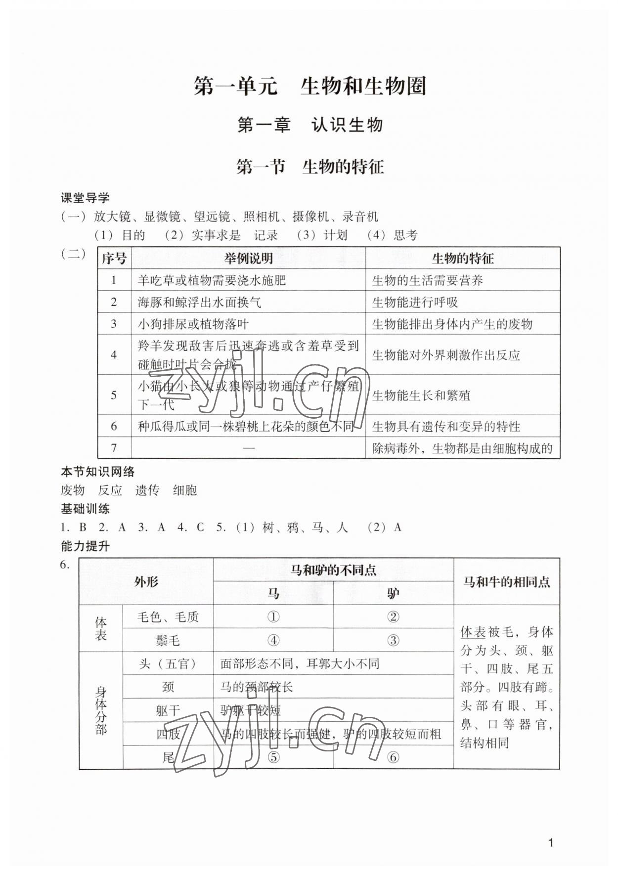 2023年阳光学业评价七年级生物上册人教版 第1页