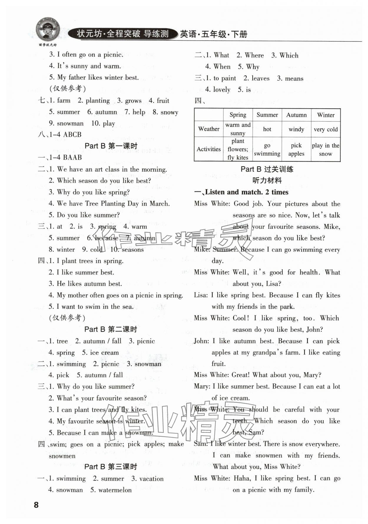 2024年?duì)钤蝗掏黄茖?dǎo)練測(cè)五年級(jí)英語(yǔ)下冊(cè)人教版佛山專版 參考答案第7頁(yè)