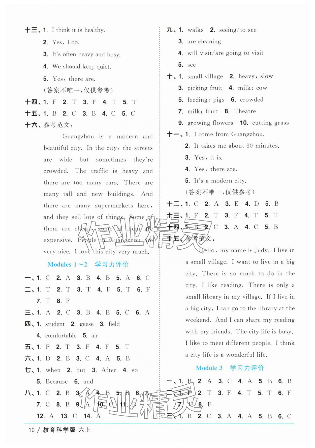 2024年陽光同學(xué)課時(shí)優(yōu)化作業(yè)六年級(jí)英語上冊教科版廣州專版 參考答案第10頁