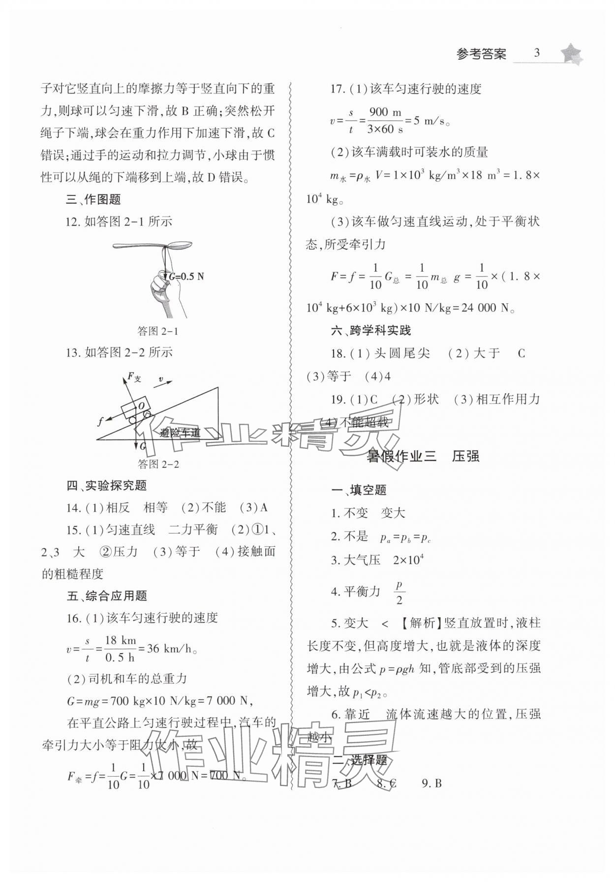 2025年暑假作業(yè)本大象出版社八年級物理通用版 參考答案第3頁