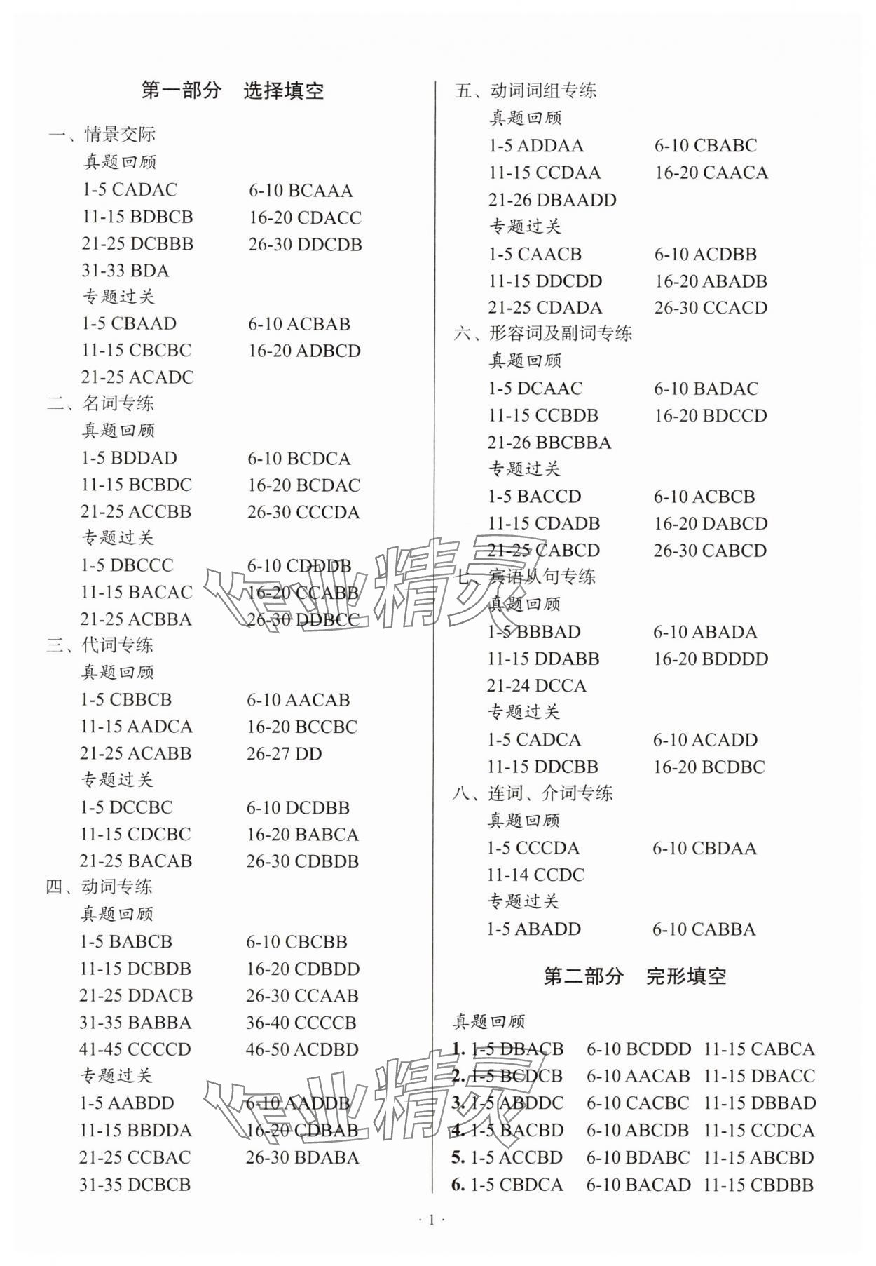 2025年天下中考专题总复习英语 参考答案第1页