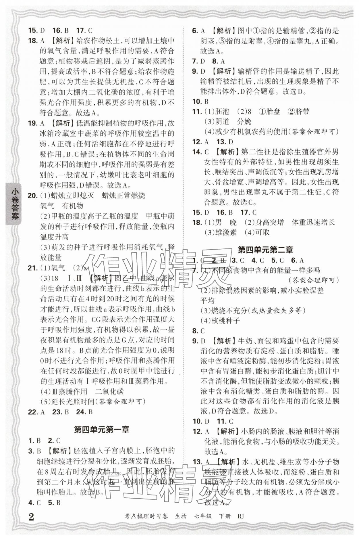2025年王朝霞考点梳理时习卷七年级生物下册人教版 第2页