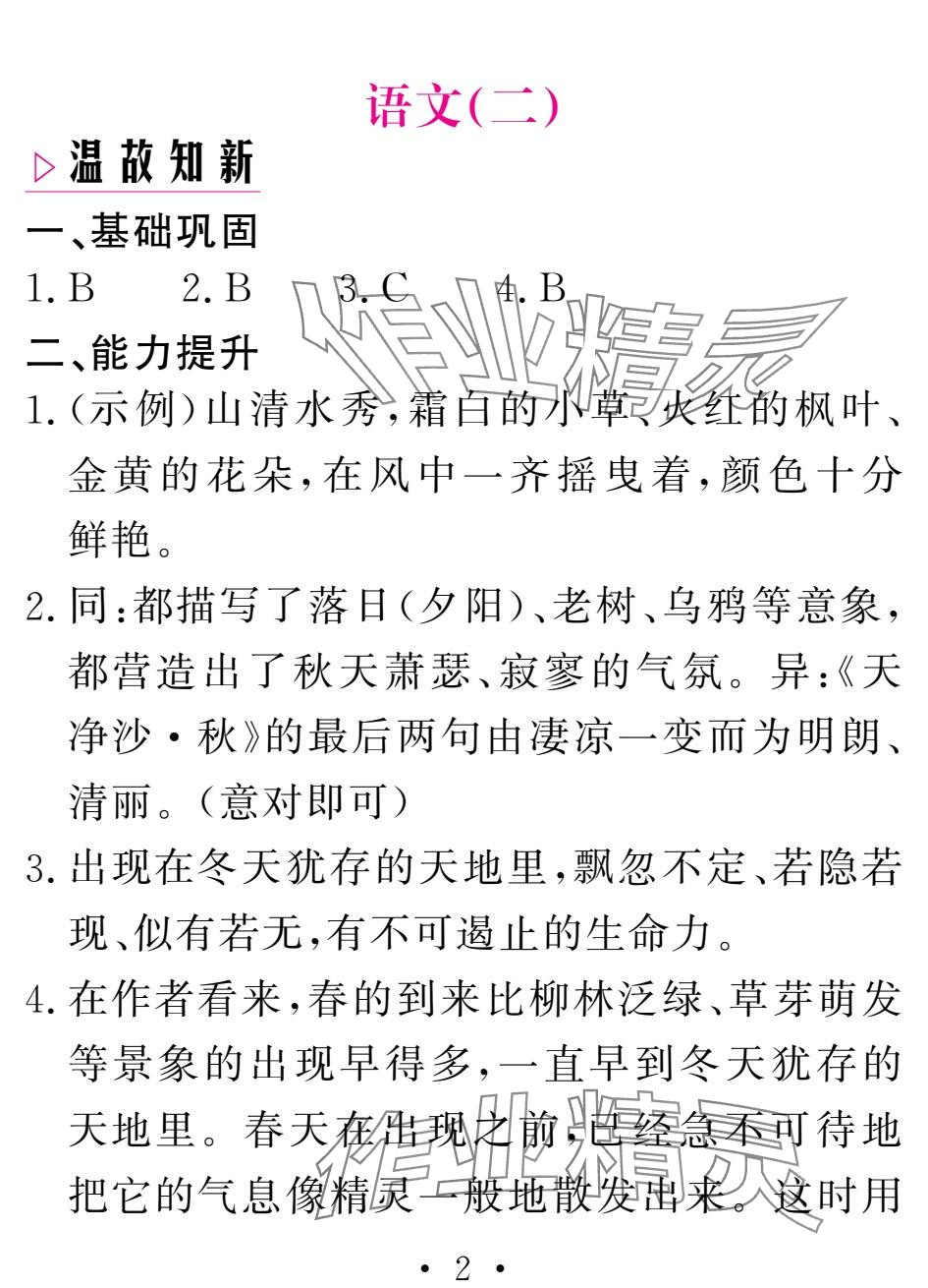 2025年天舟文化精彩寒假團(tuán)結(jié)出版社七年級(jí)語(yǔ)文 參考答案第2頁(yè)