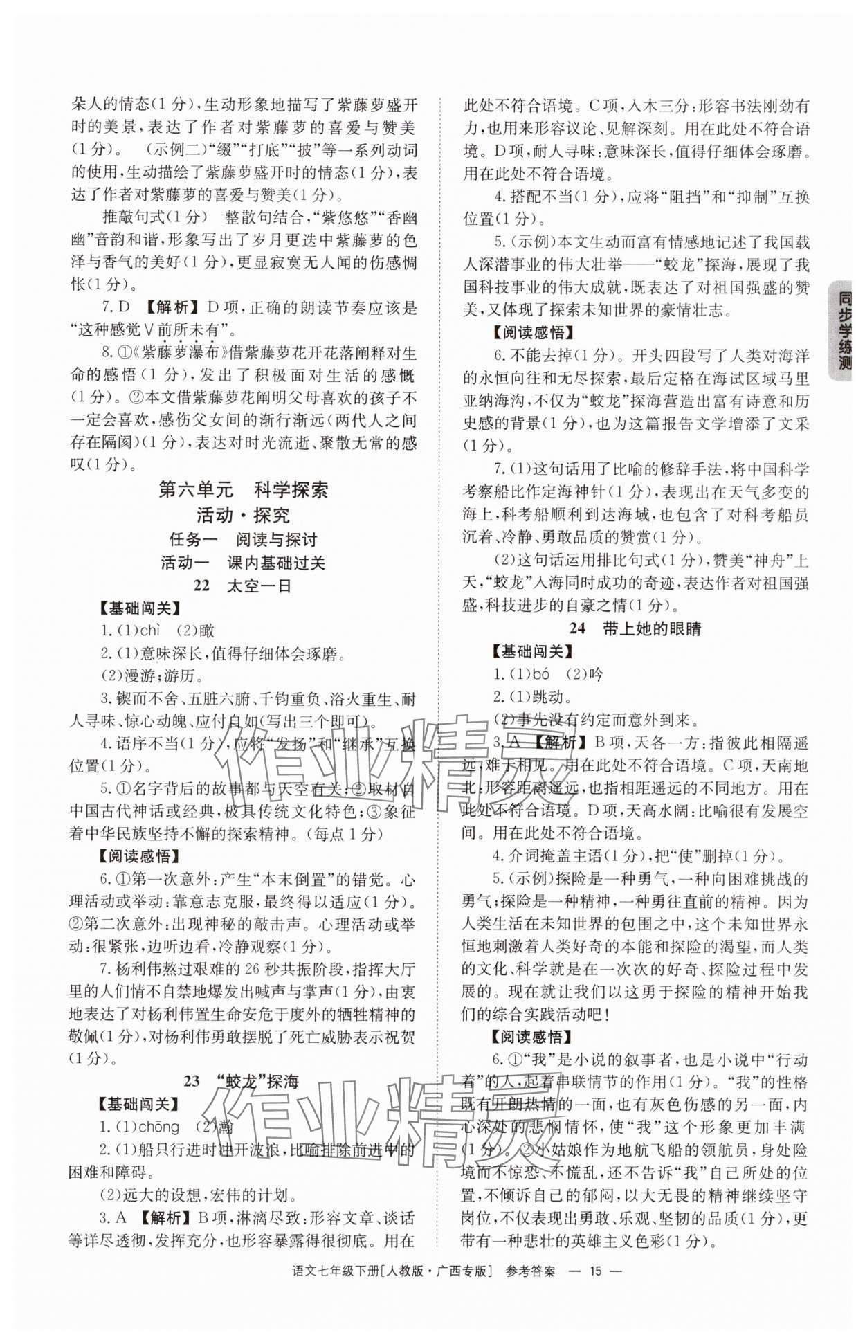 2025年全效學(xué)習(xí)同步學(xué)練測七年級(jí)語文下冊(cè)人教版 第15頁