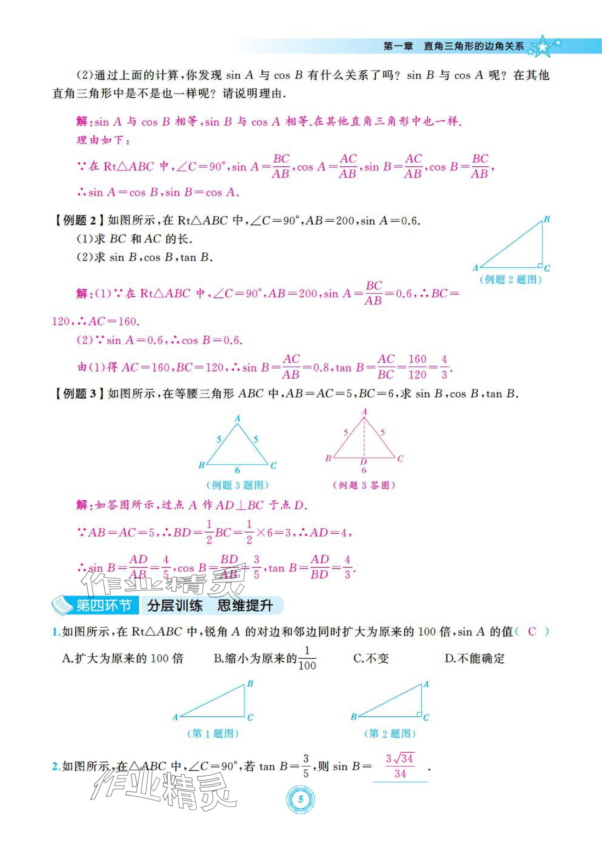 2025年五環(huán)導學九年級數(shù)學下冊北師大版 參考答案第5頁