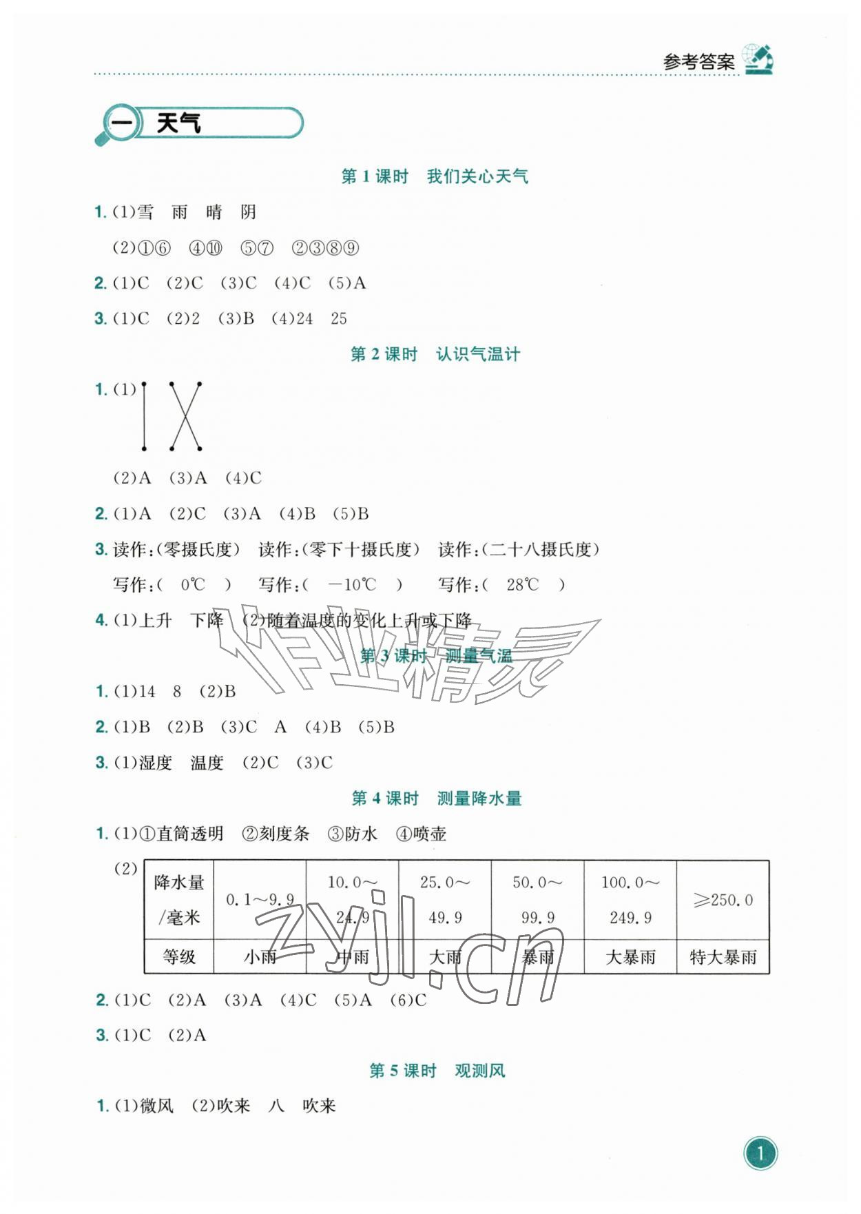 2026年黄冈小状元作业本三年级科学上册教科版&nbsp;参考答案第1页