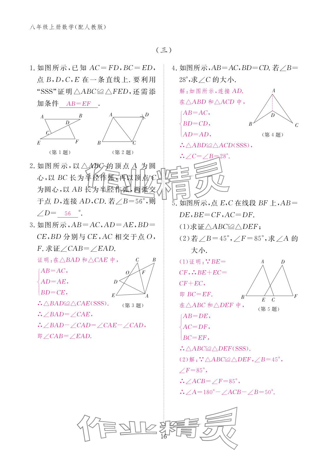 2025年作業本江西教育出版社八年級數學上冊人教版 參考答案第16頁