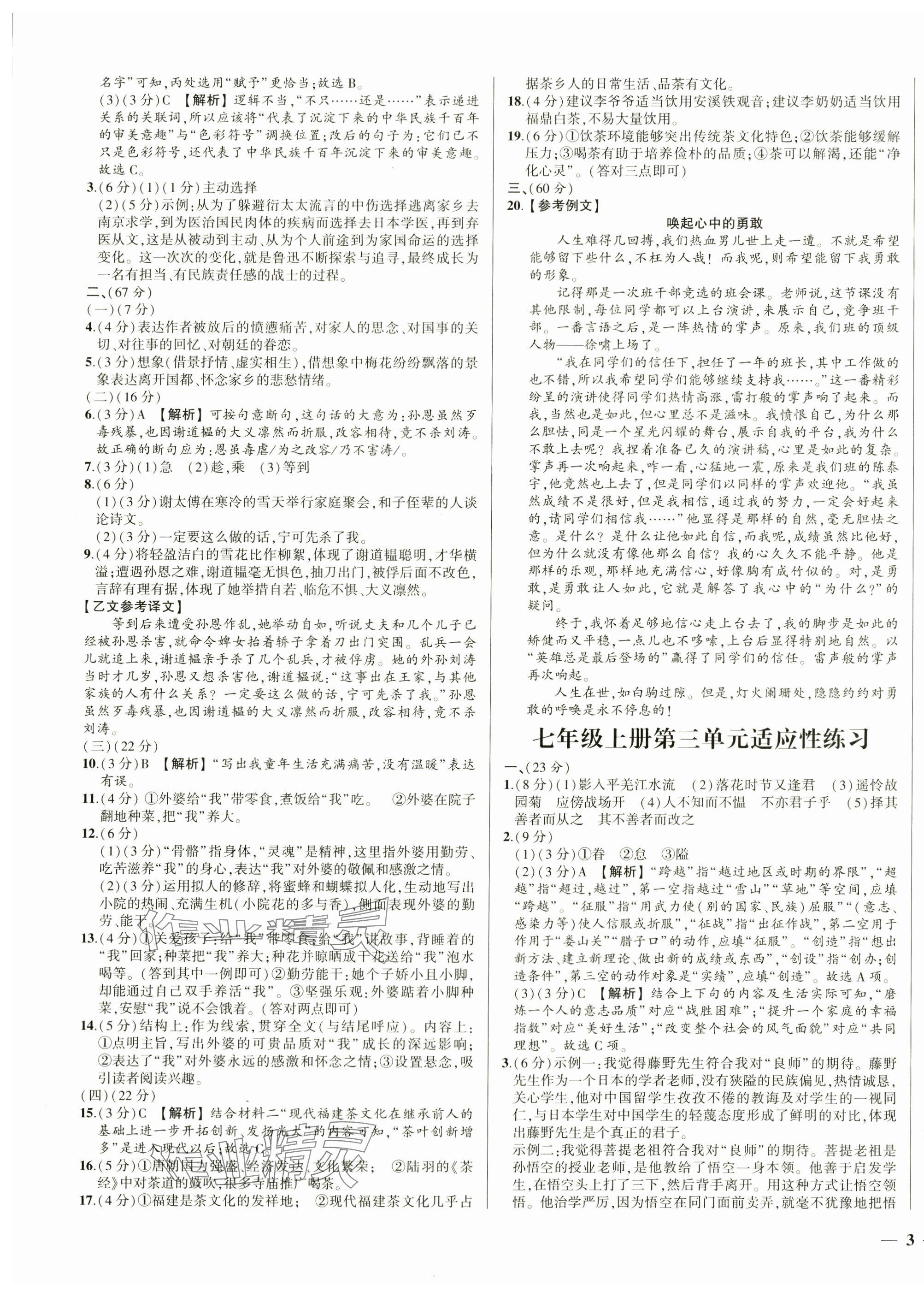 2023年同步學(xué)習(xí)方略七年級語文上冊人教版福建專版 第3頁