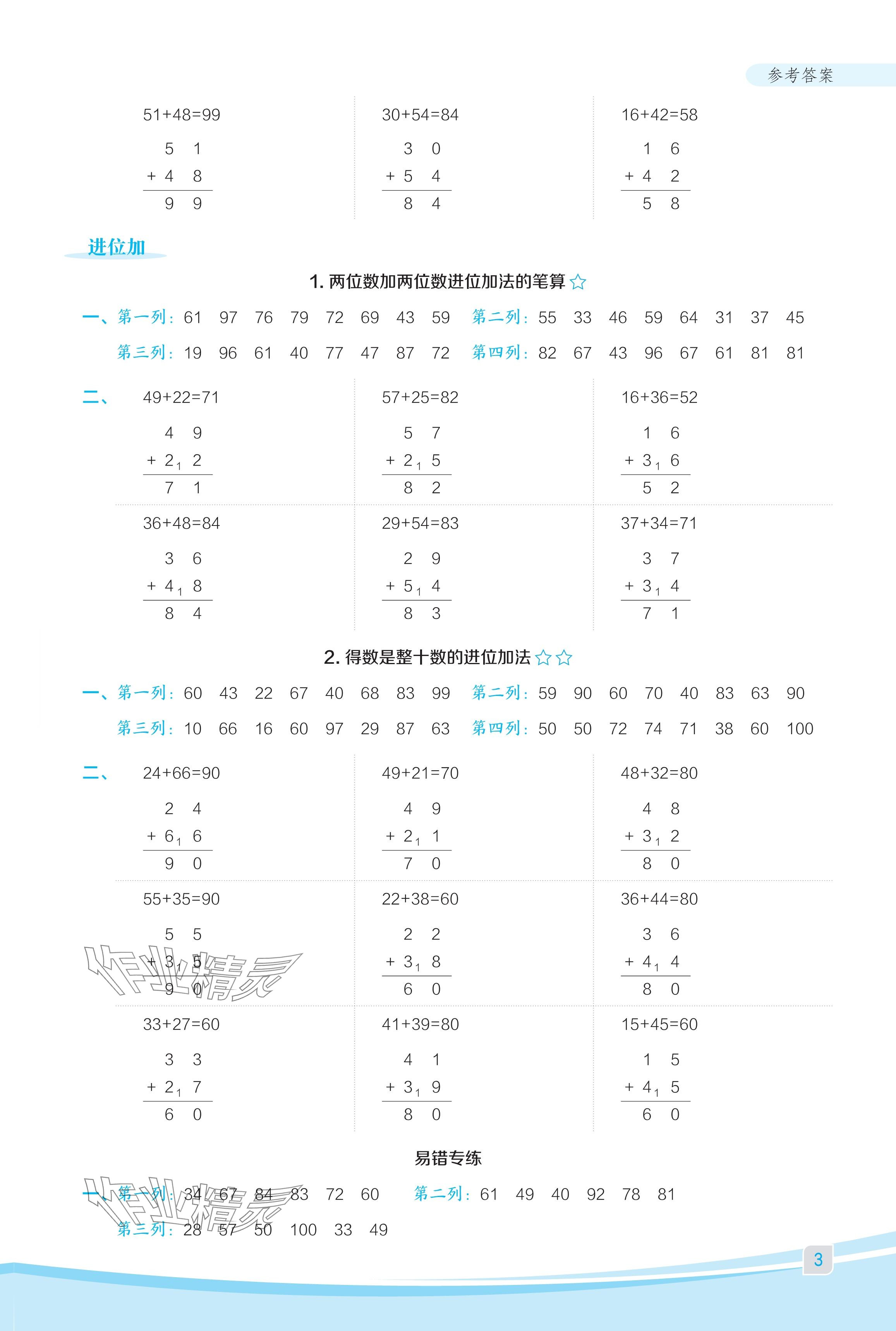 2024年星級(jí)口算天天練二年級(jí)數(shù)學(xué)上冊(cè)人教版福建專版 參考答案第3頁(yè)