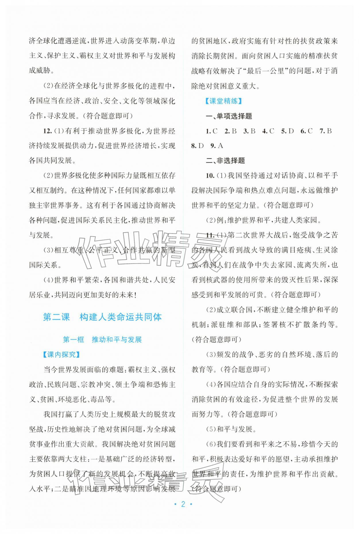 2025年课堂精练九年级道德与法治下册人教版广东专版 第2页