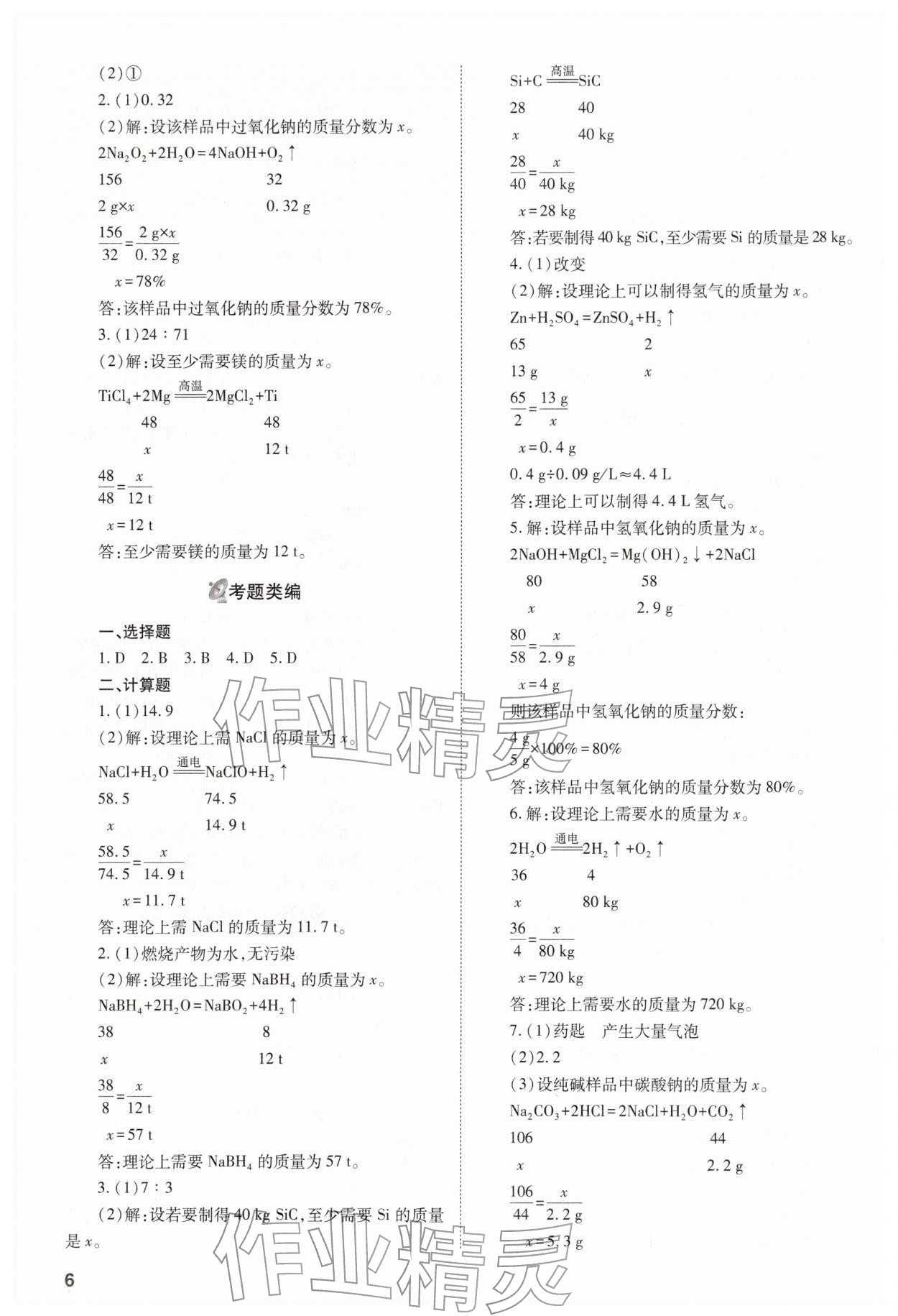 2026年中考備戰(zhàn)策略化學(xué)&nbsp;參考答案第6頁