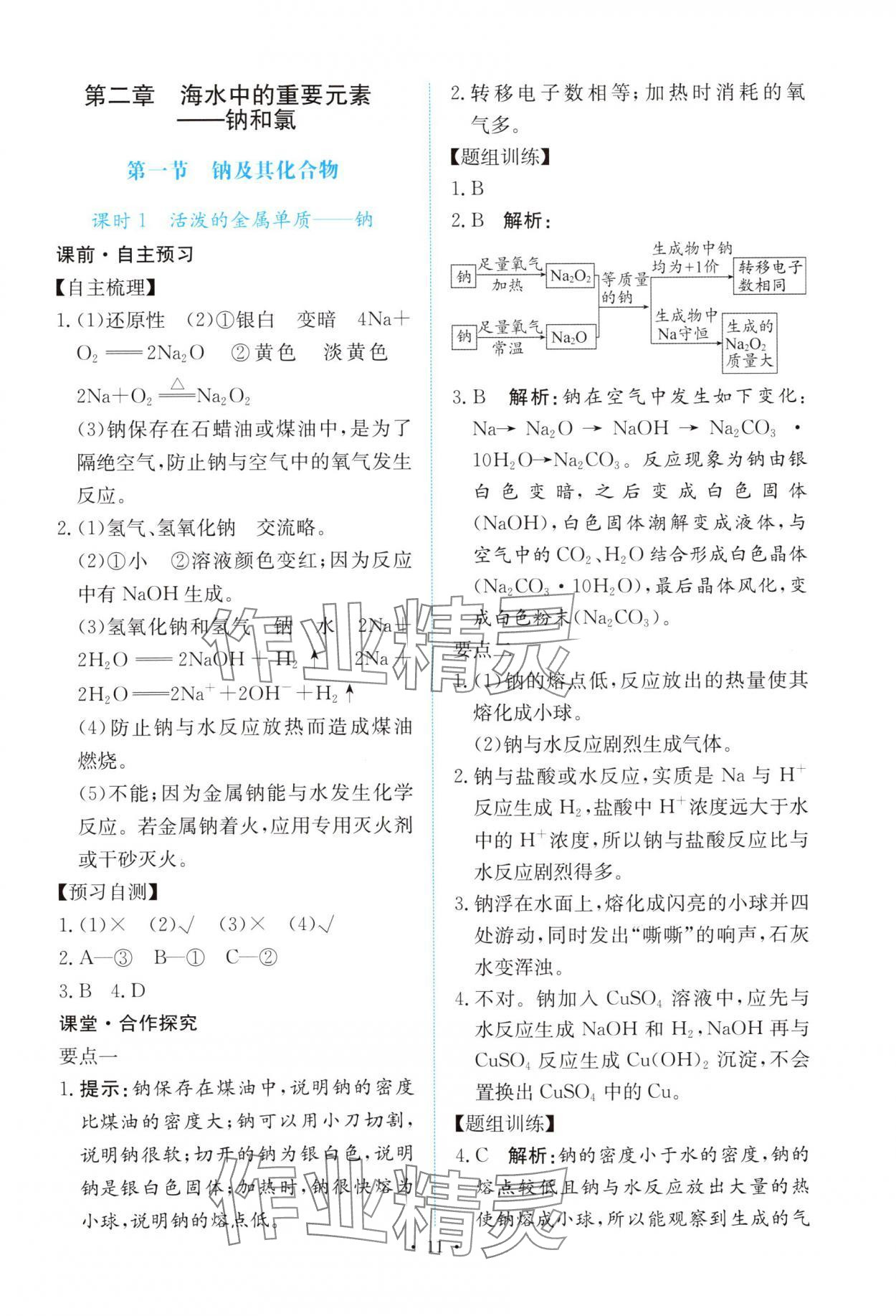 2025年能力培养与测试高中化学必修第一册人教版&nbsp;参考答案第10页