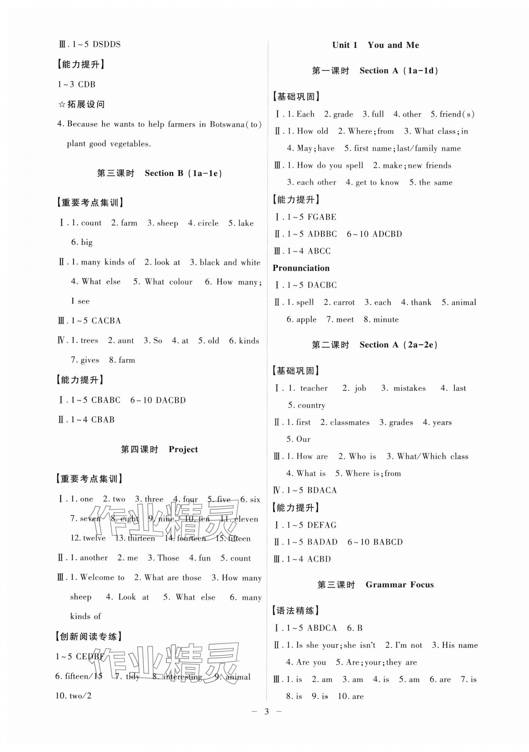 2024年課時(shí)A計(jì)劃七年級英語上冊人教版 第3頁