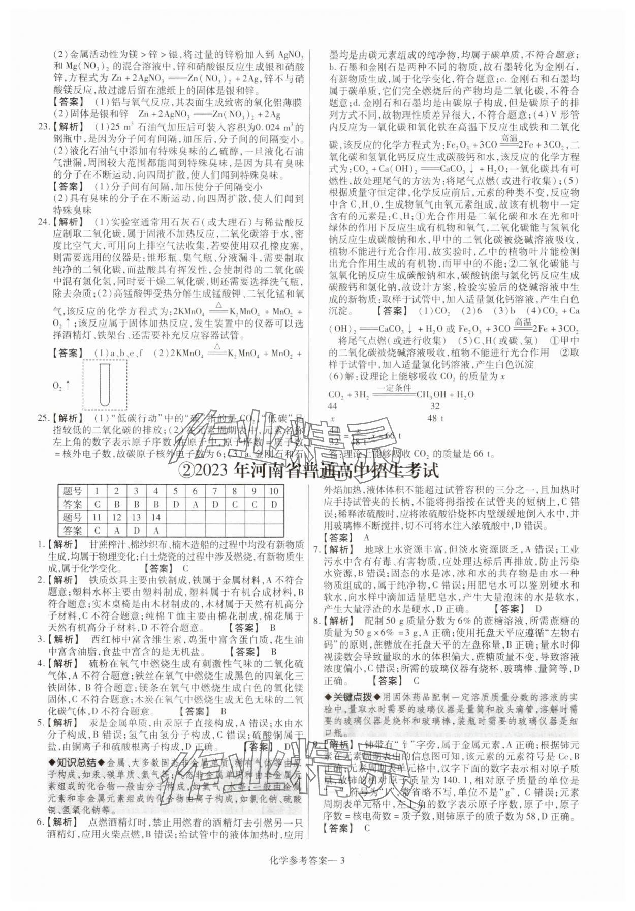 2025年澤睿文化真題匯編卷化學(xué)河南專版 參考答案第3頁