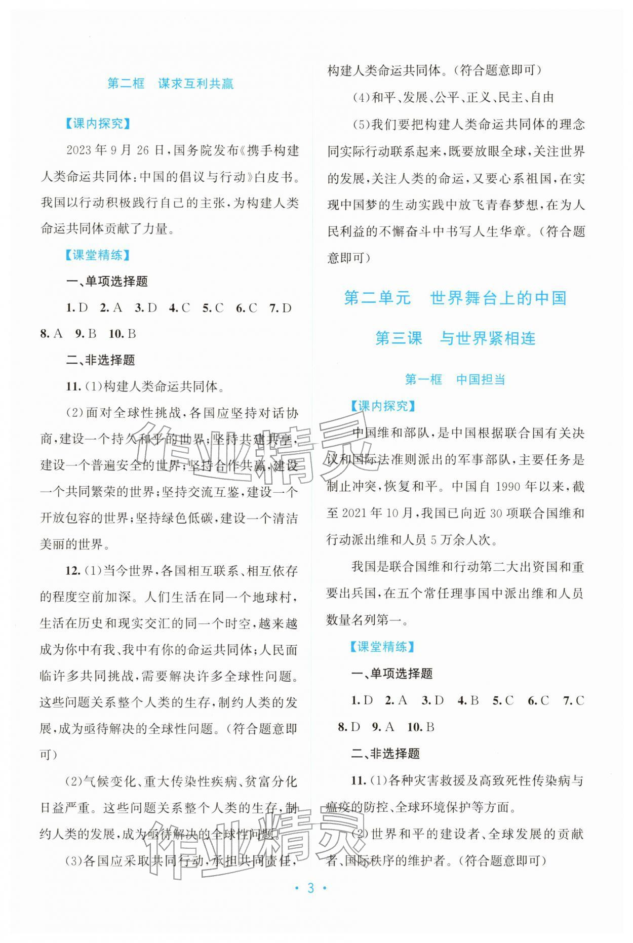 2025年课堂精练九年级道德与法治下册人教版广东专版 第3页