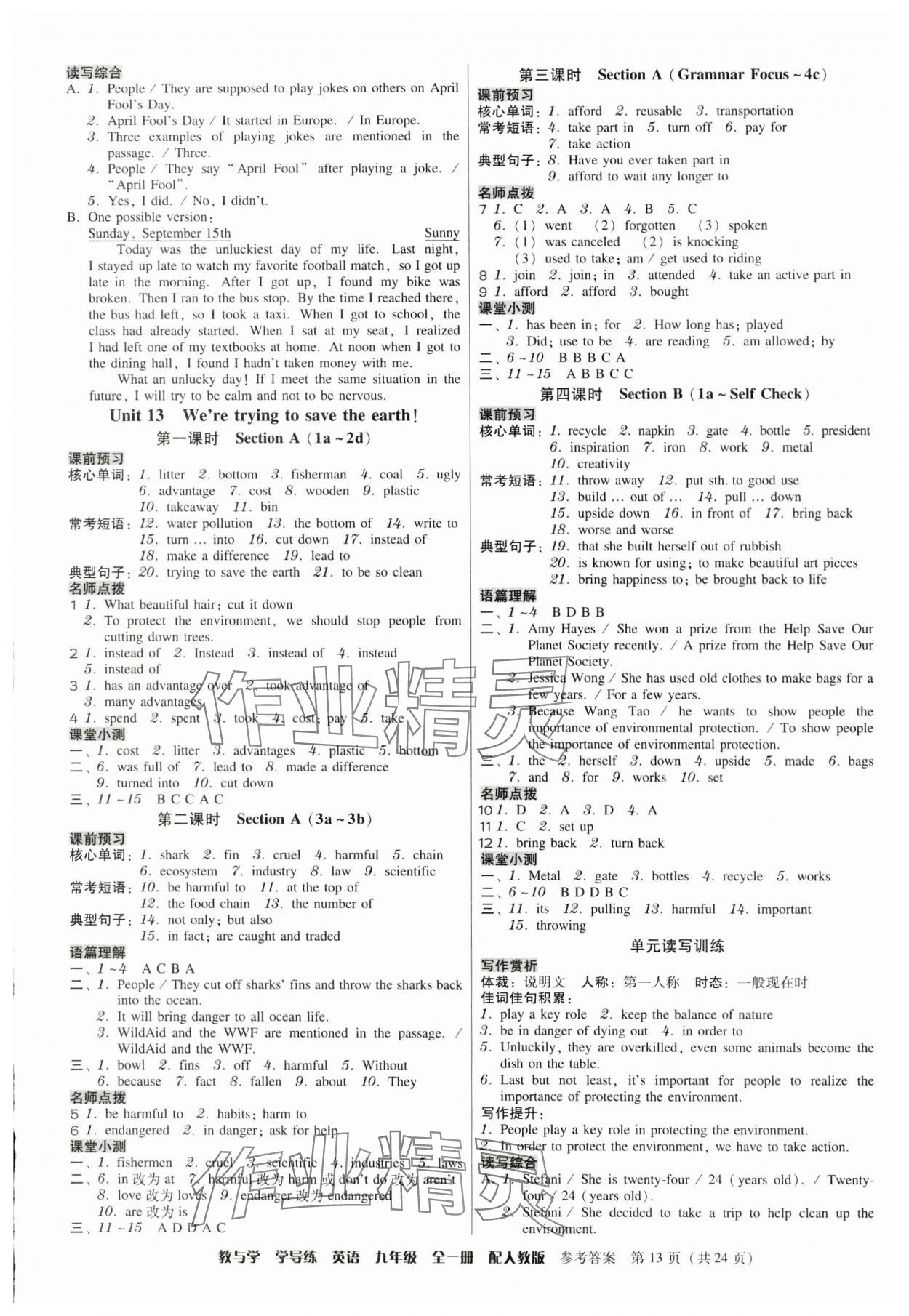 2024年教與學(xué)學(xué)導(dǎo)練九年級英語全一冊人教版 第13頁