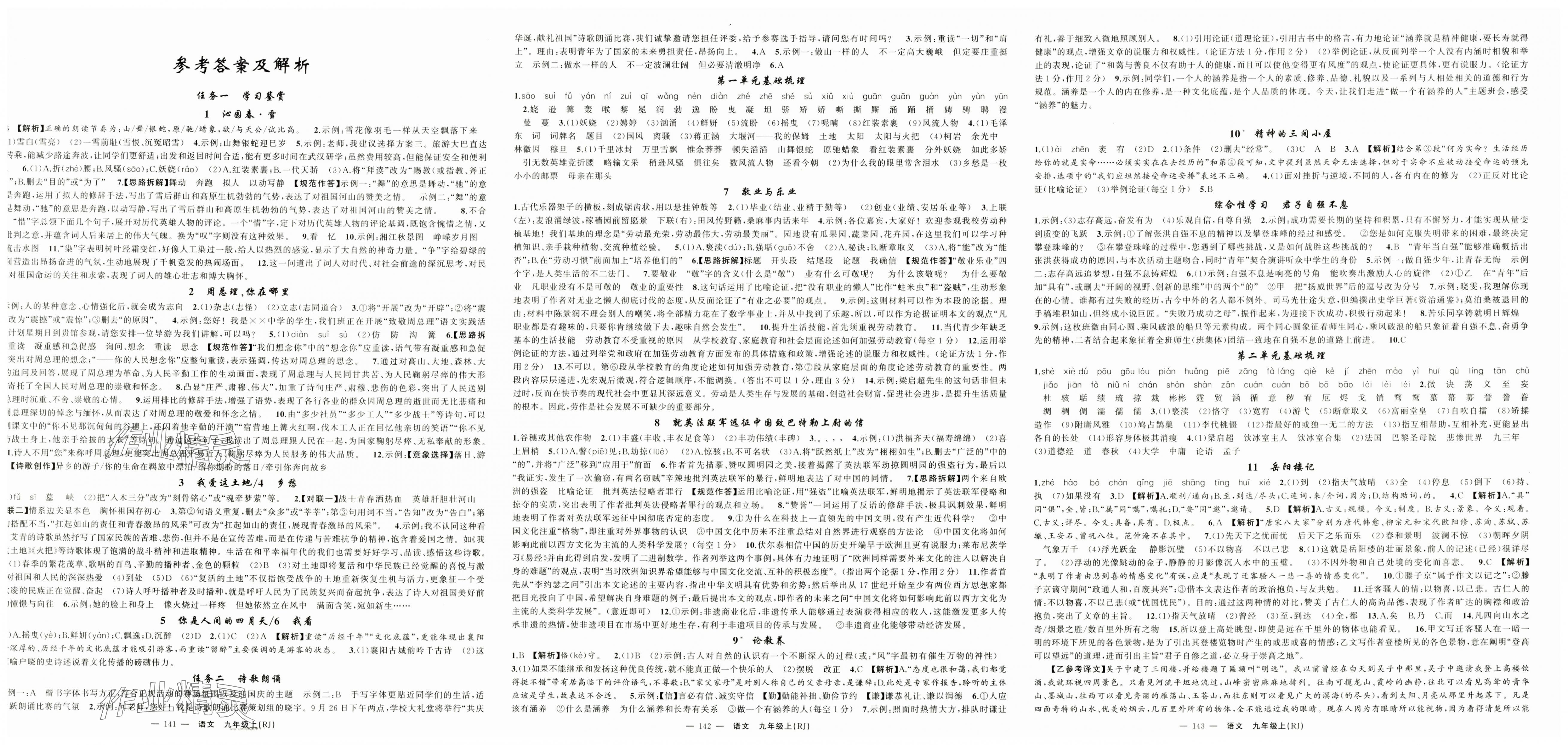 2025年四清导航九年级语文上册人教版湖北专版 第1页