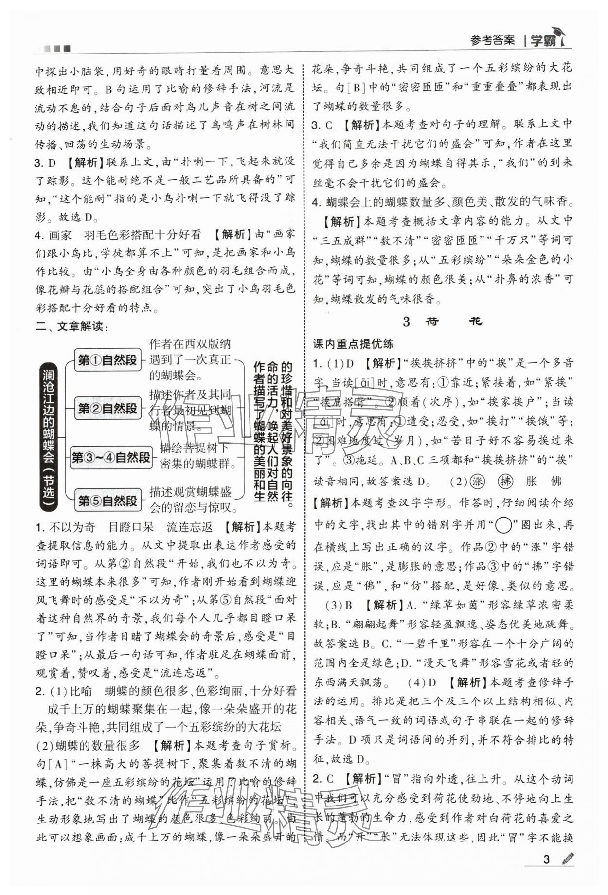 2025年學霸三年級語文下冊人教版 參考答案第3頁