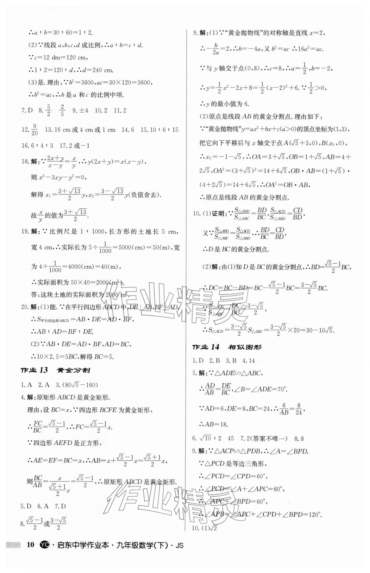 2026年启东中学作业本九年级数学下册苏科版盐城专版&nbsp;第10页