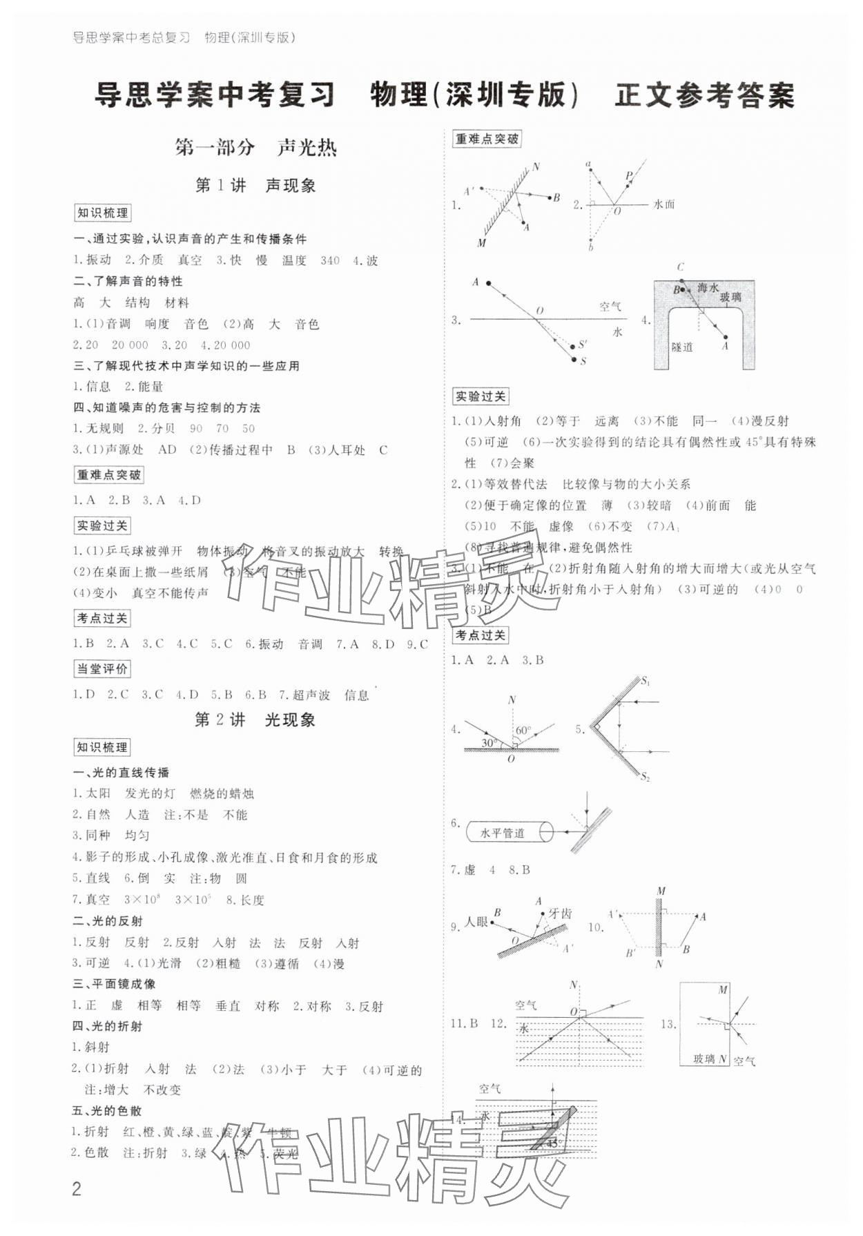 2025年导思学案物理深圳专版 参考答案第1页