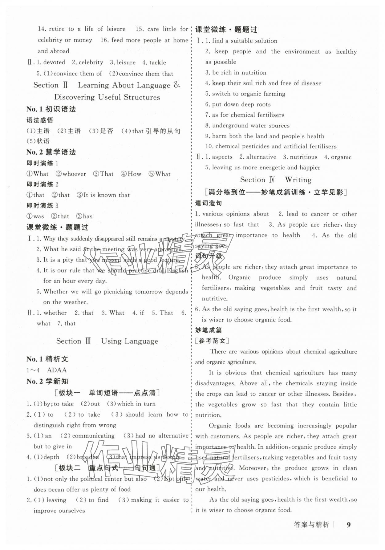 2025年高考領航山東美術出版社英語選擇性必修第一冊人教版 參考答案第9頁