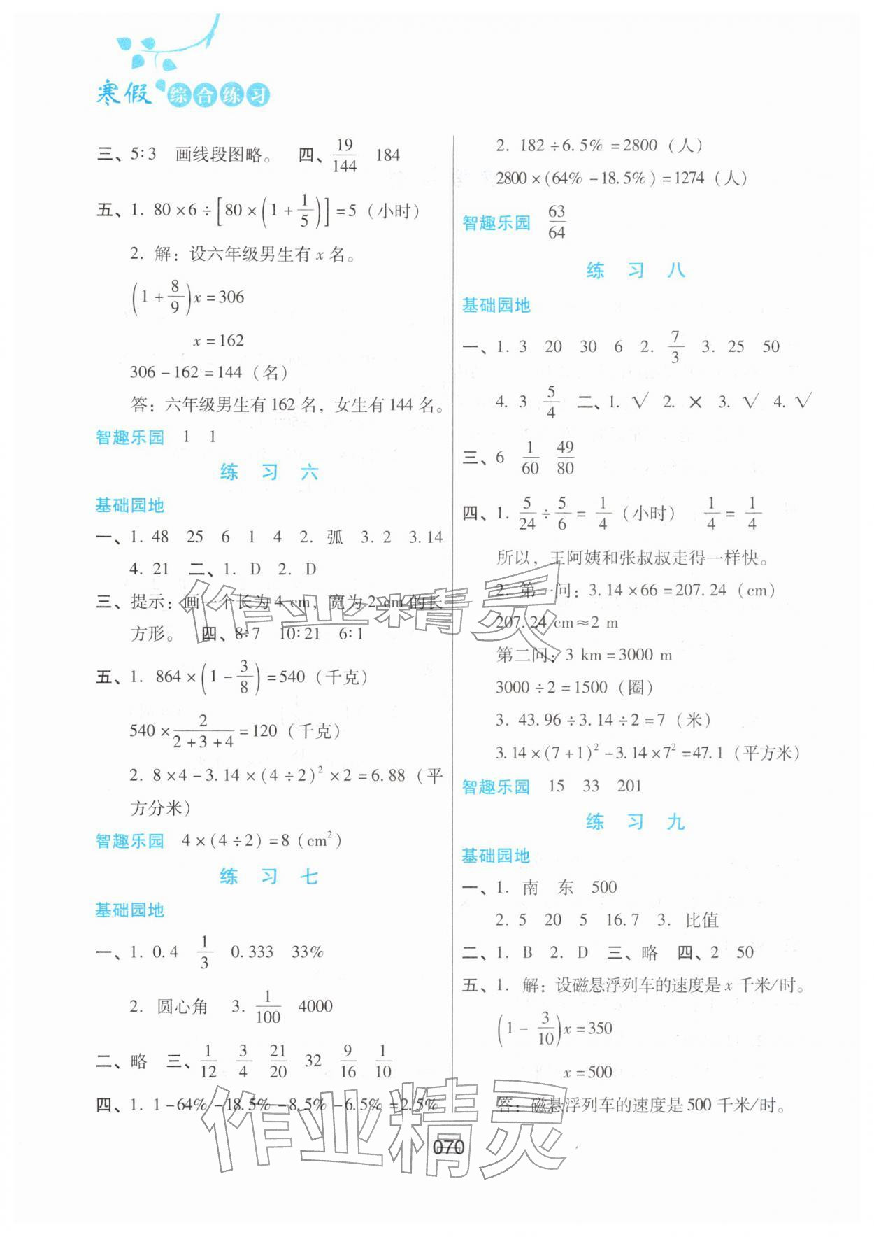 2026年寒假综合练习六年级数学人教版&nbsp;第2页