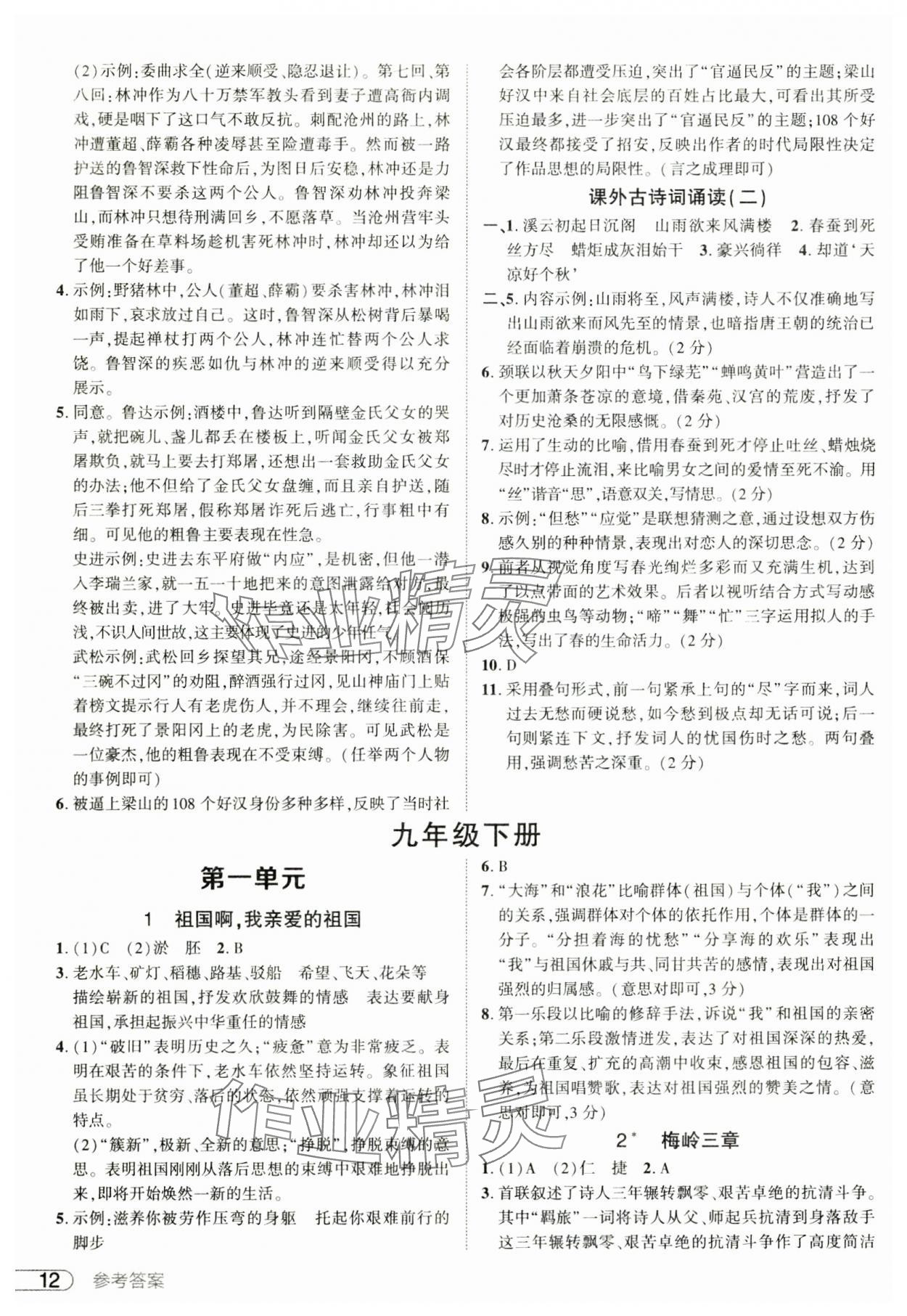 2024年鼎成中考活頁好題九年級語文全一冊人教版河南專版 參考答案第12頁