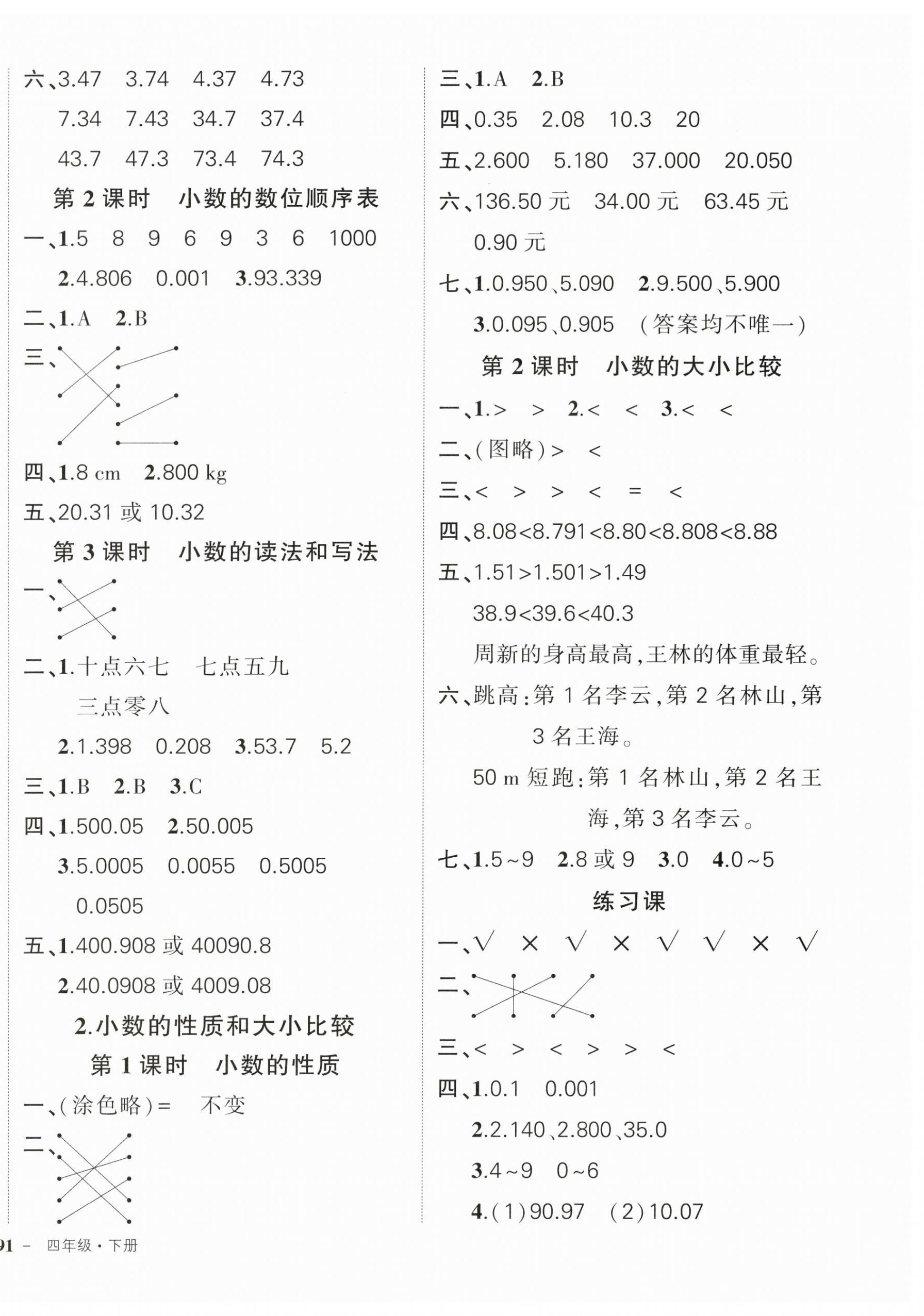 2024年状元成才路创优作业100分四年级数学下册人教版贵州专版 参考答案第6页