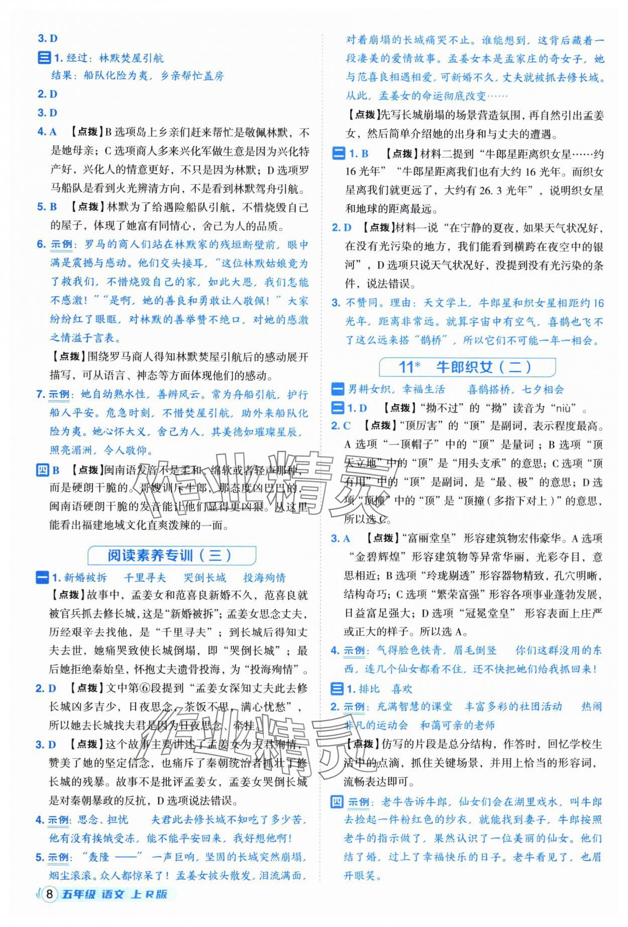 2025年综合应用创新题典中点五年级语文上册人教版福建专版 参考答案第8页