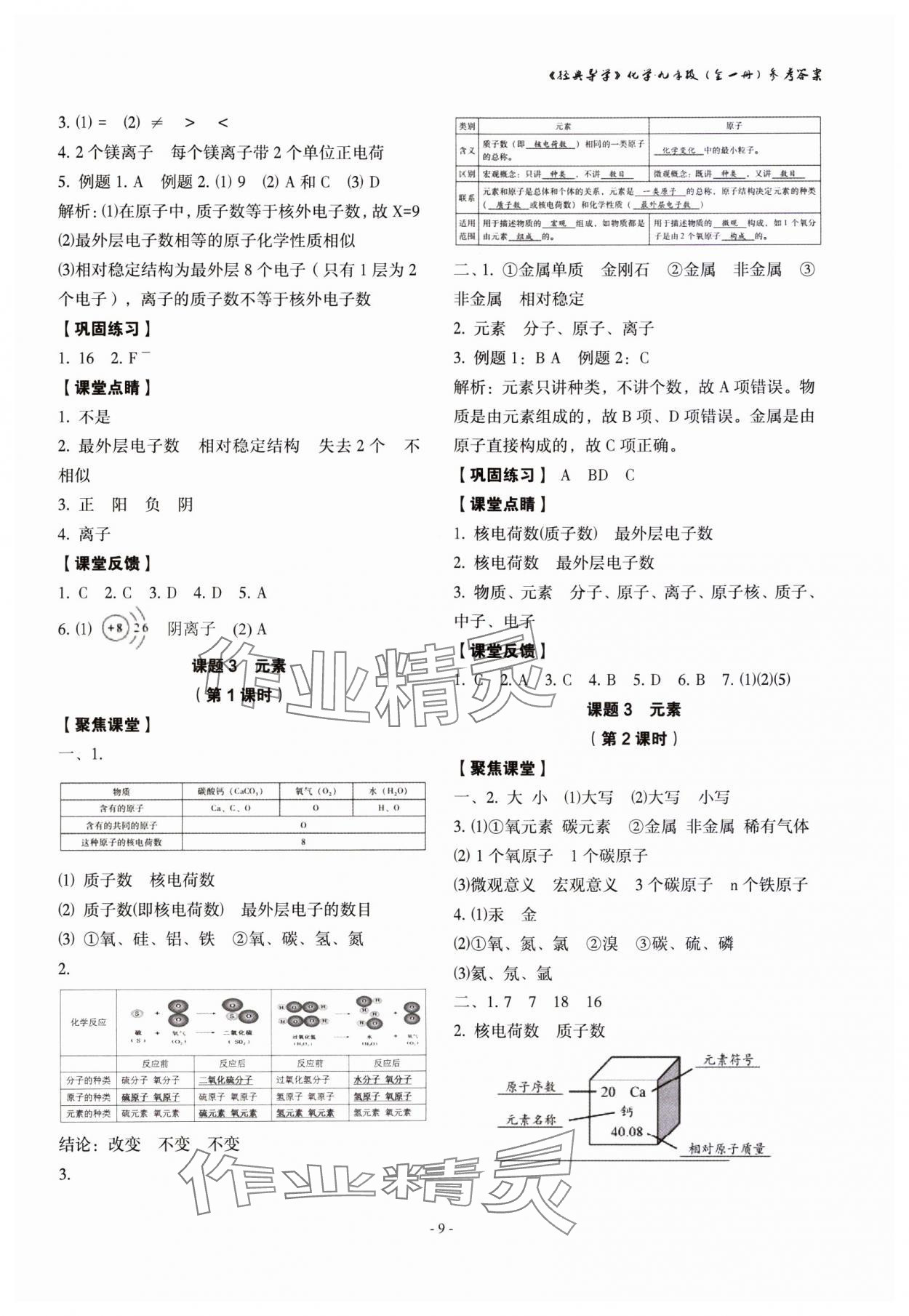 2023年经典导学九年级化学全一册人教版 参考答案第9页