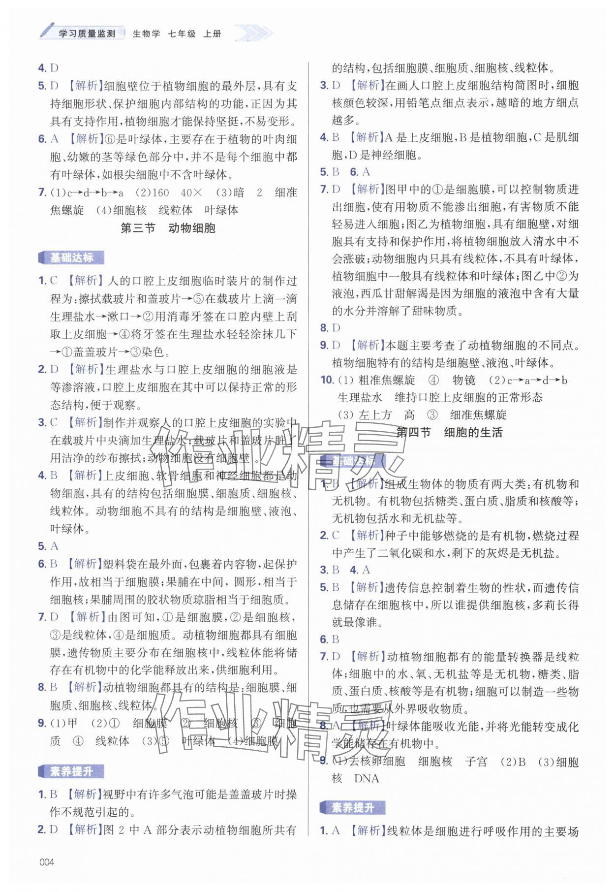 2025年学习质量监测七年级生物上册人教版 第4页